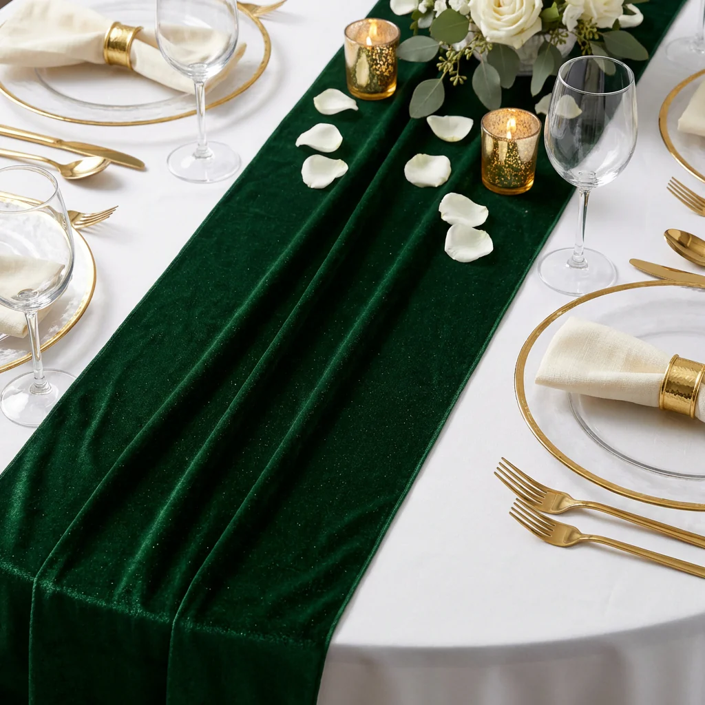 Glitter Velvet Table Runner - Emerald Green - Image 6