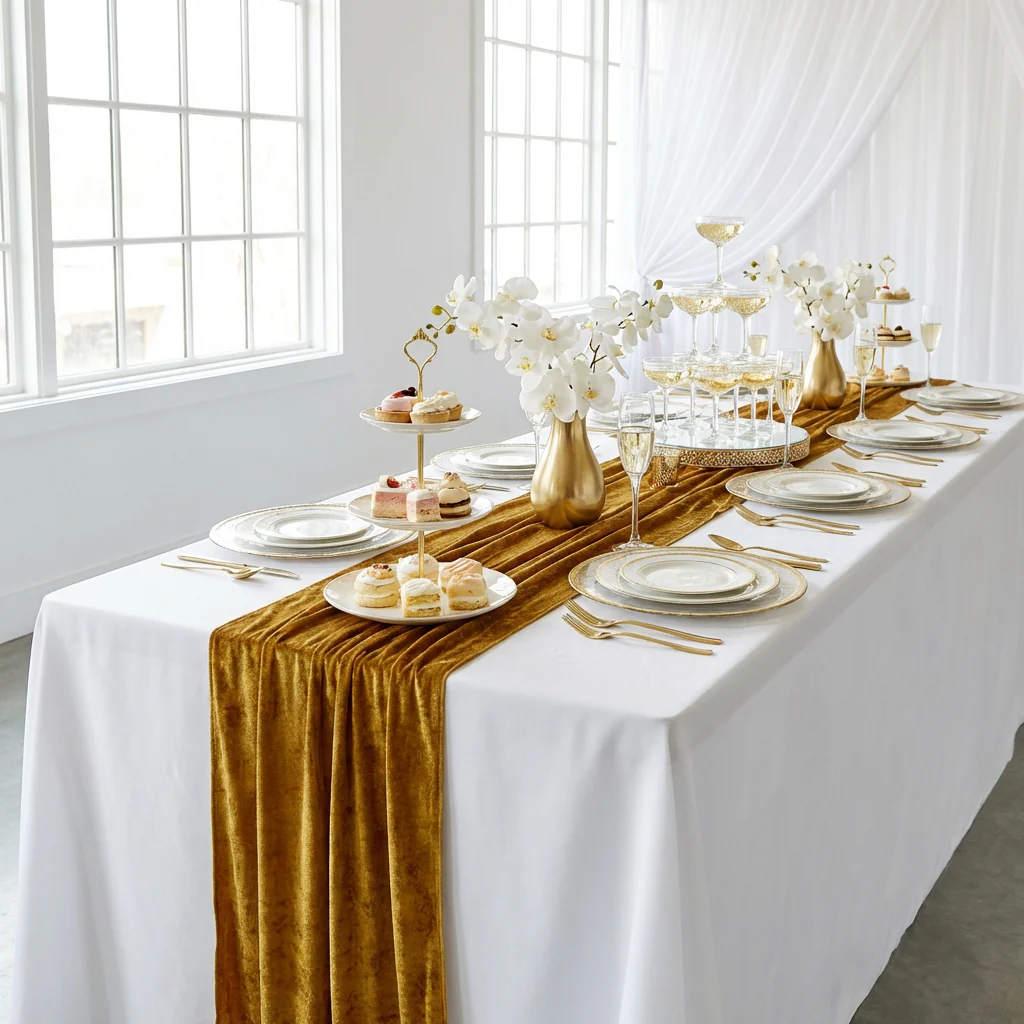 Glitter Velvet Table Runner - Gold - Image 2