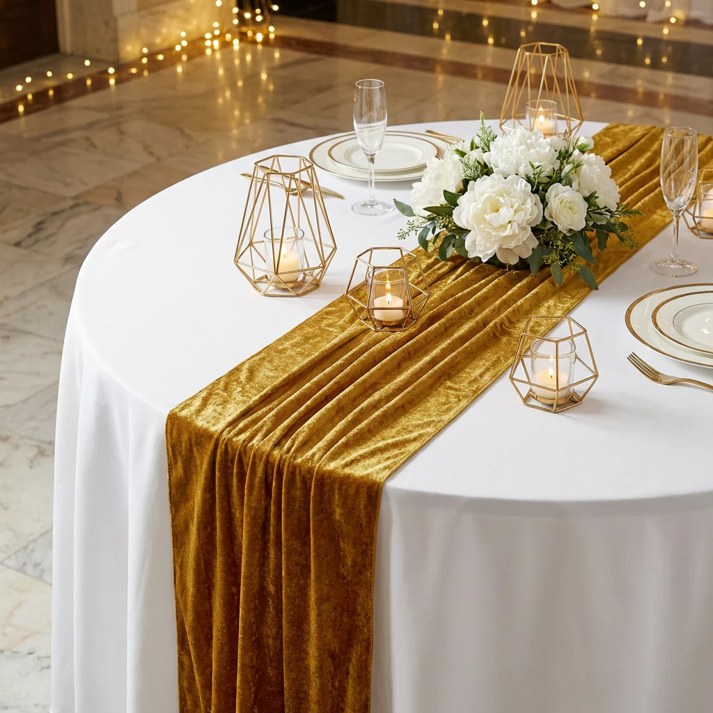Glitter Velvet Table Runner - Gold - Image 4