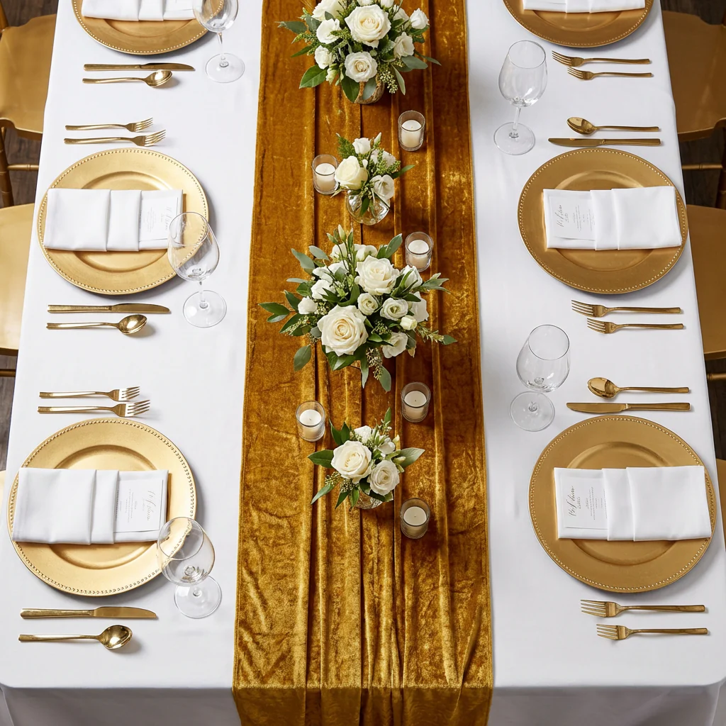 Glitter Velvet Table Runner - Gold - Image 6