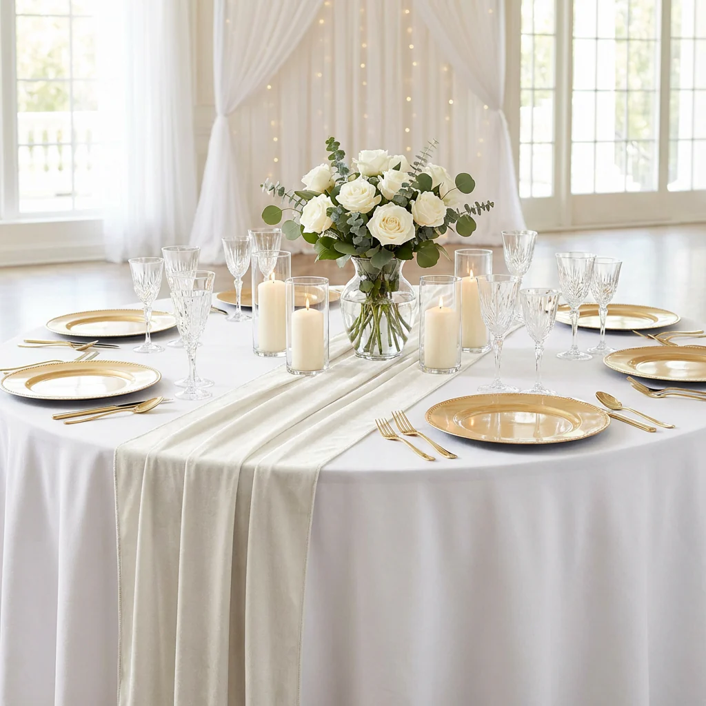 Glitter Velvet Table Runner - Ivory - Image 2