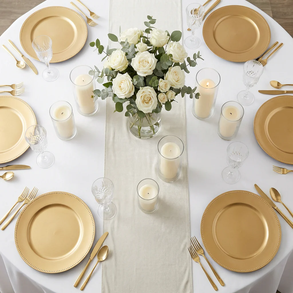 Glitter Velvet Table Runner - Ivory - Image 4
