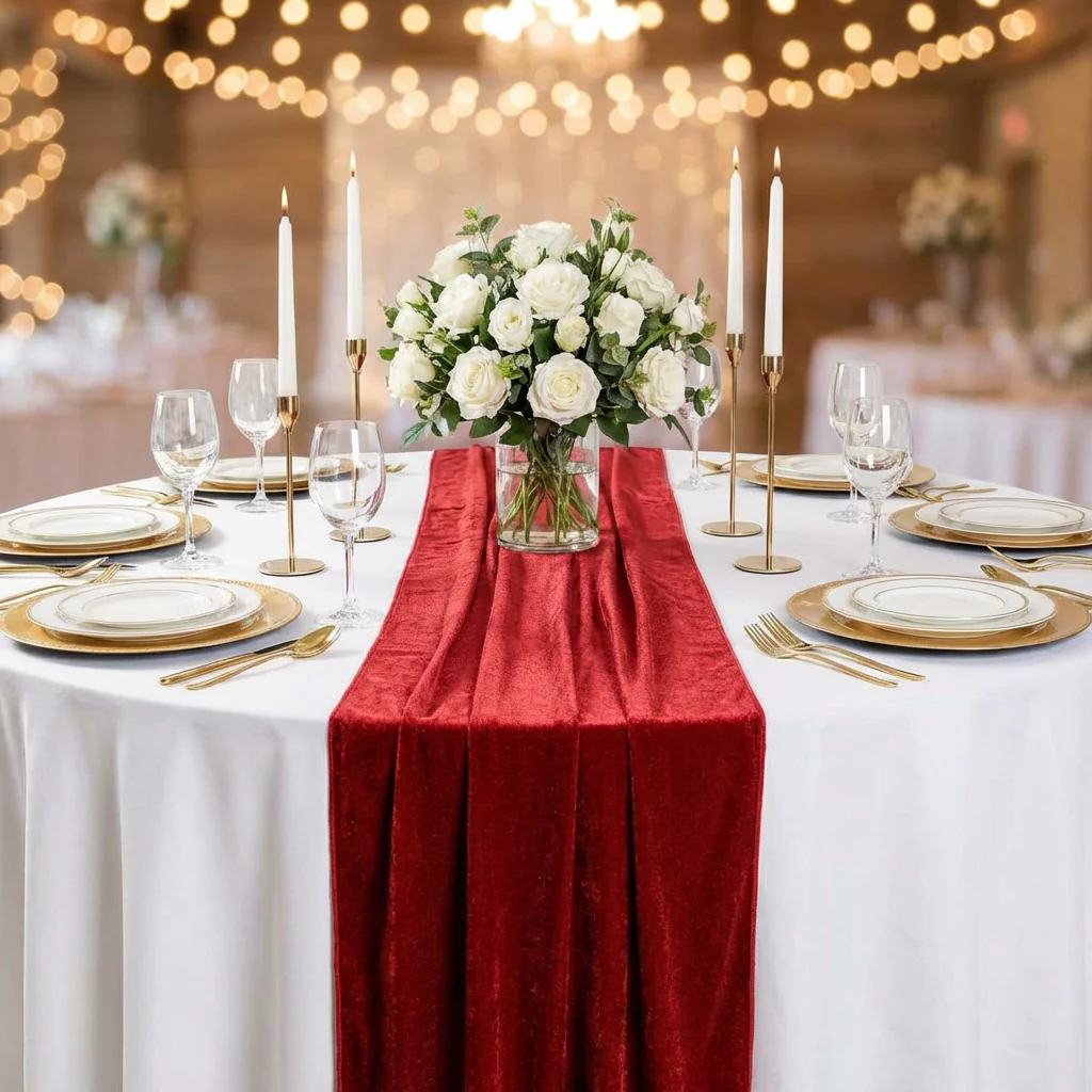 Glitter Velvet Table Runner - Red - Image 2