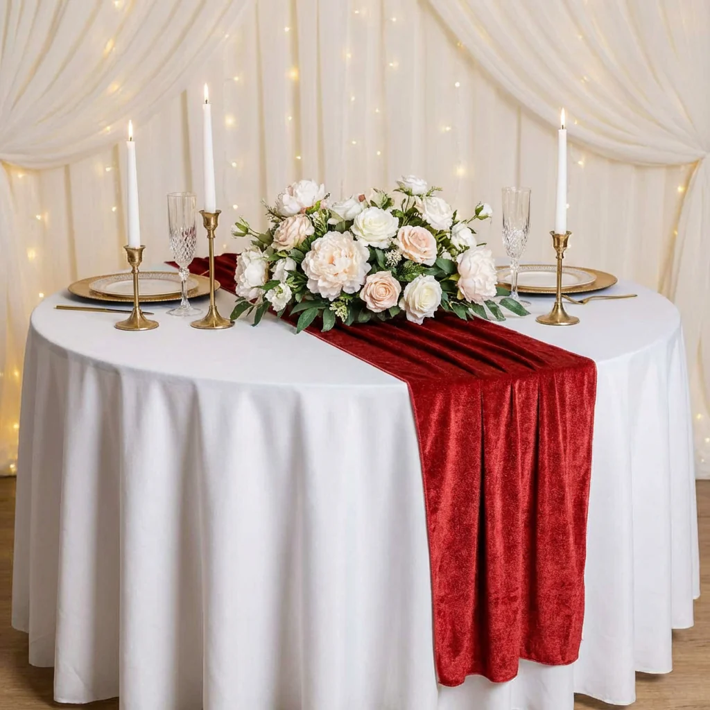 Glitter Velvet Table Runner - Red - Image 4