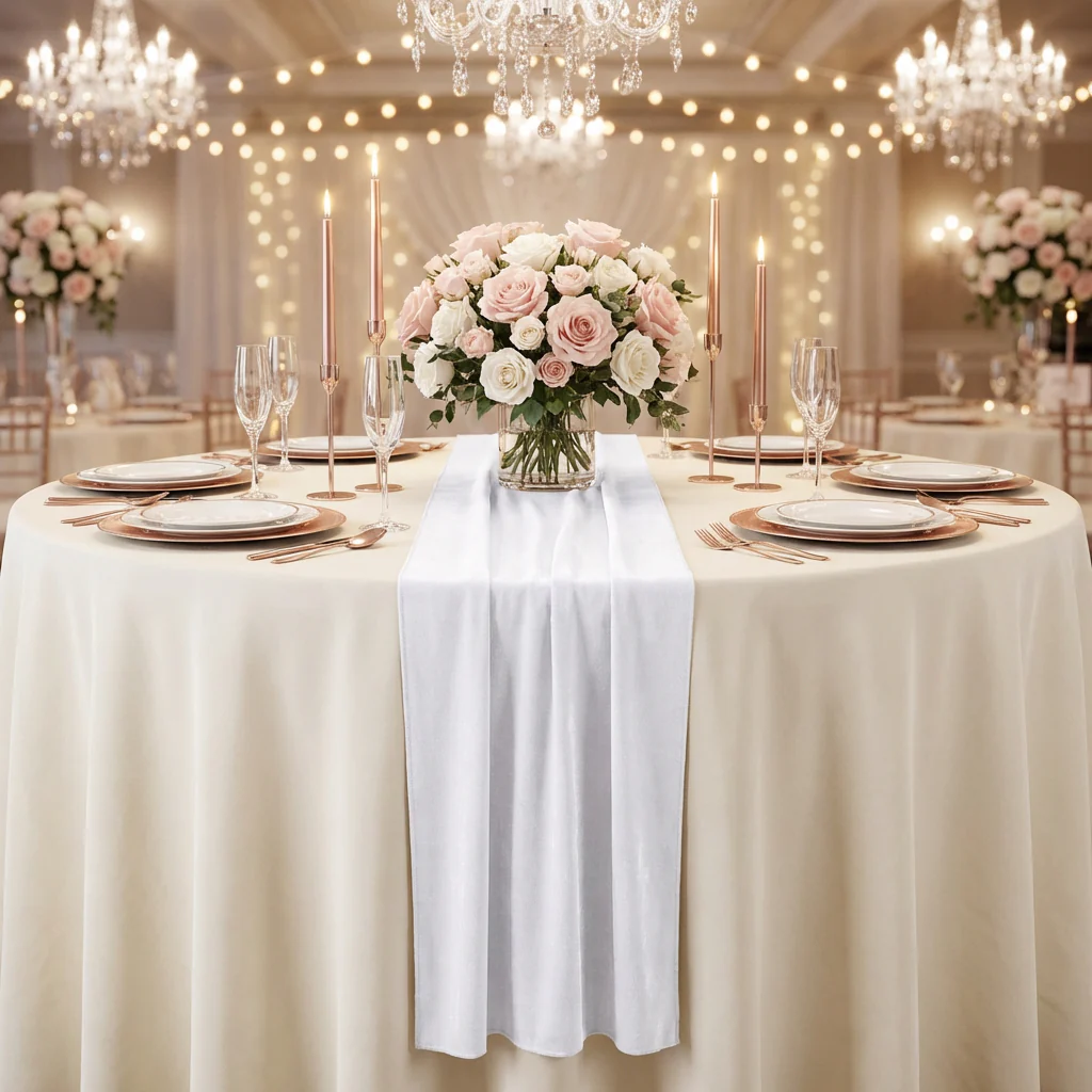 Glitter Velvet Table Runner - White - Image 2