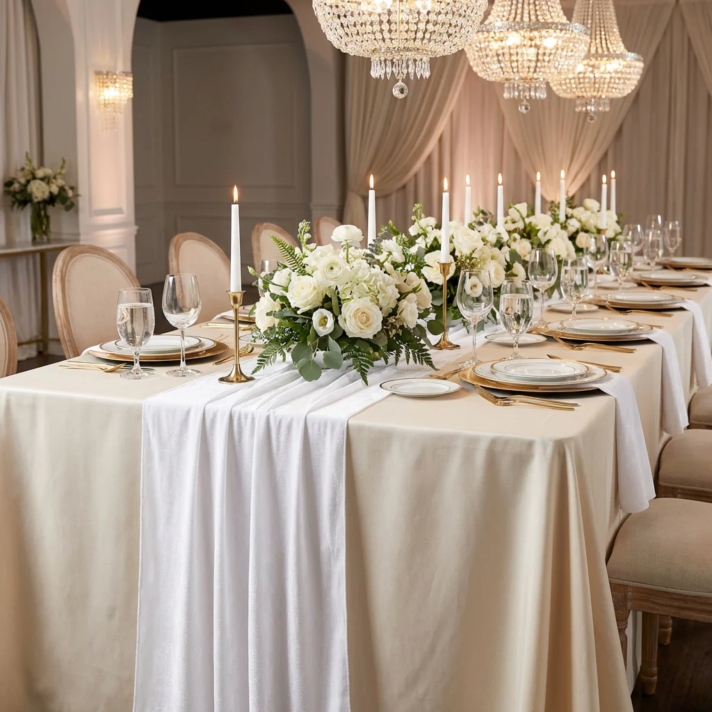 Glitter Velvet Table Runner - White - Image 4