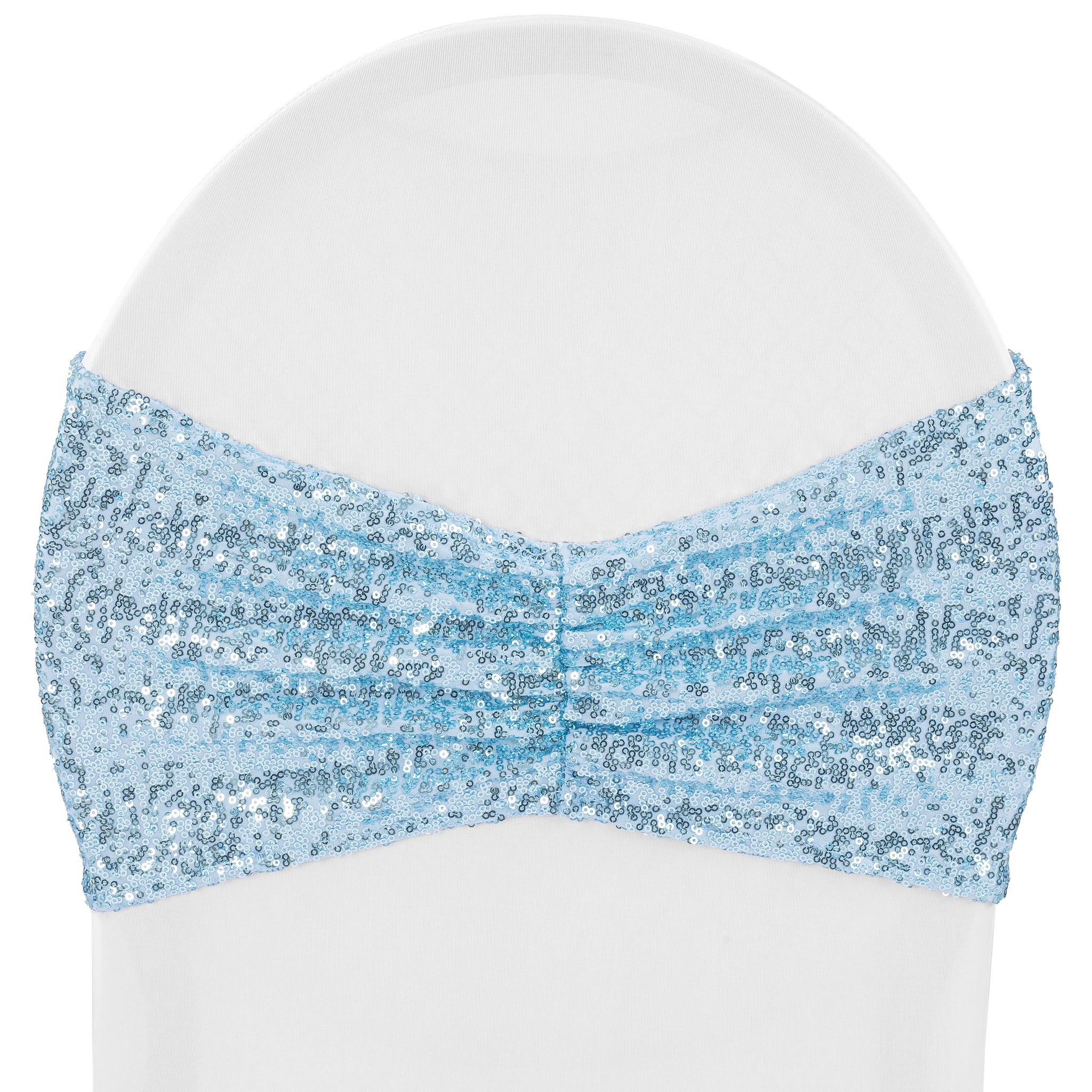 Glitz Ruffle Sequin Spandex Chair Band Sash - Baby Blue - Image 3