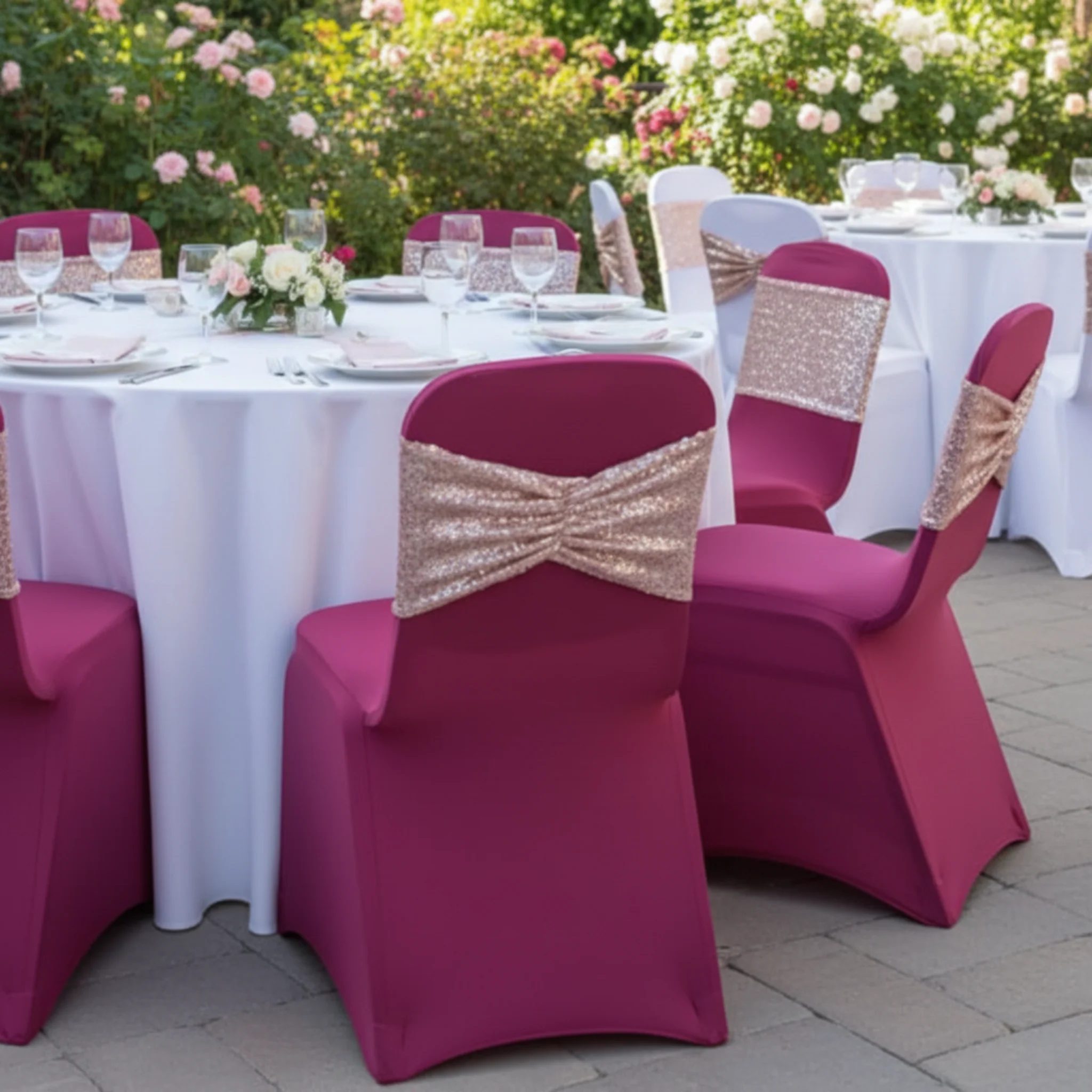 Glitz Ruffle Sequin Spandex Chair Band Sash - Blush/Rose Gold - Image 3
