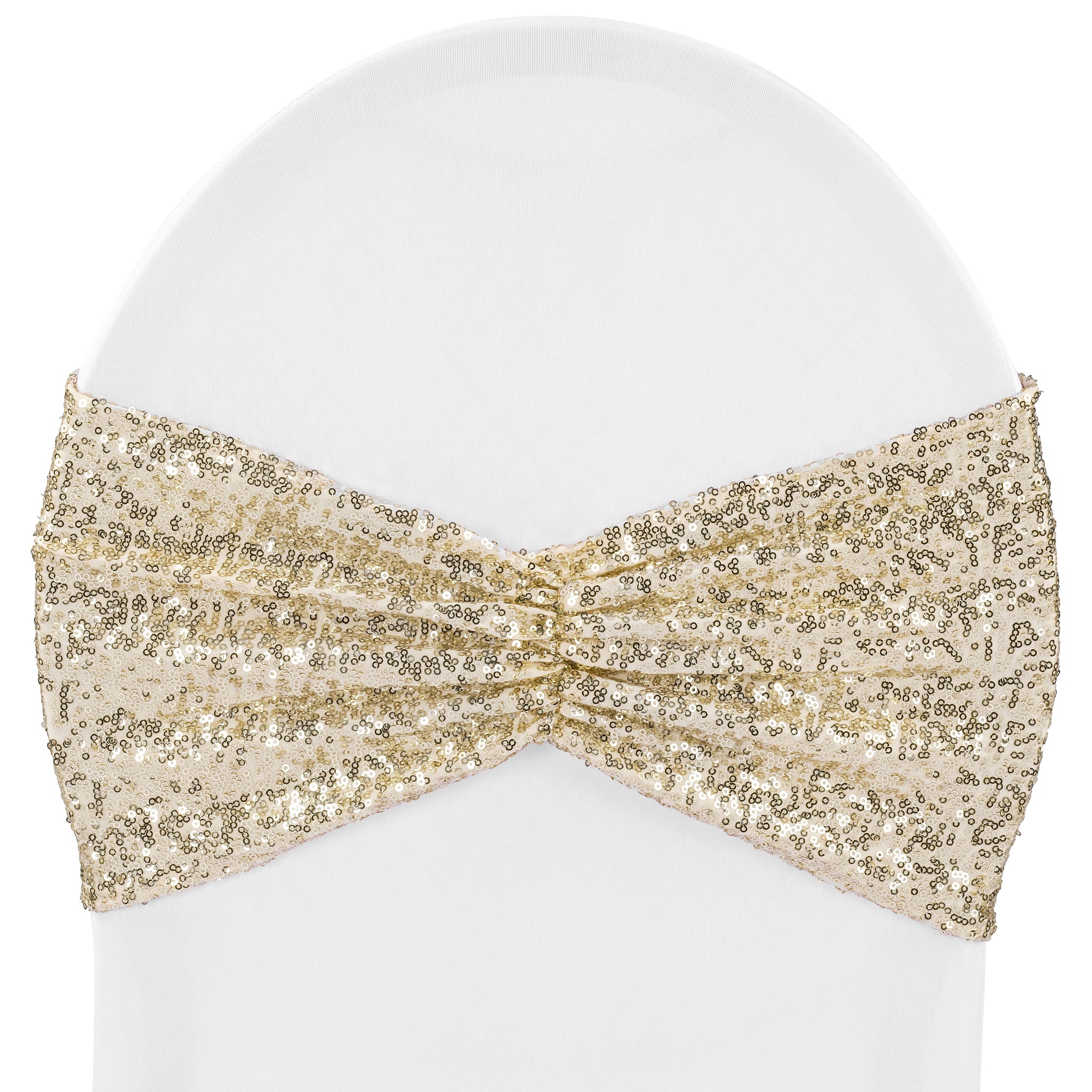 Glitz Ruffle Sequin Spandex Chair Band Sash - Champagne