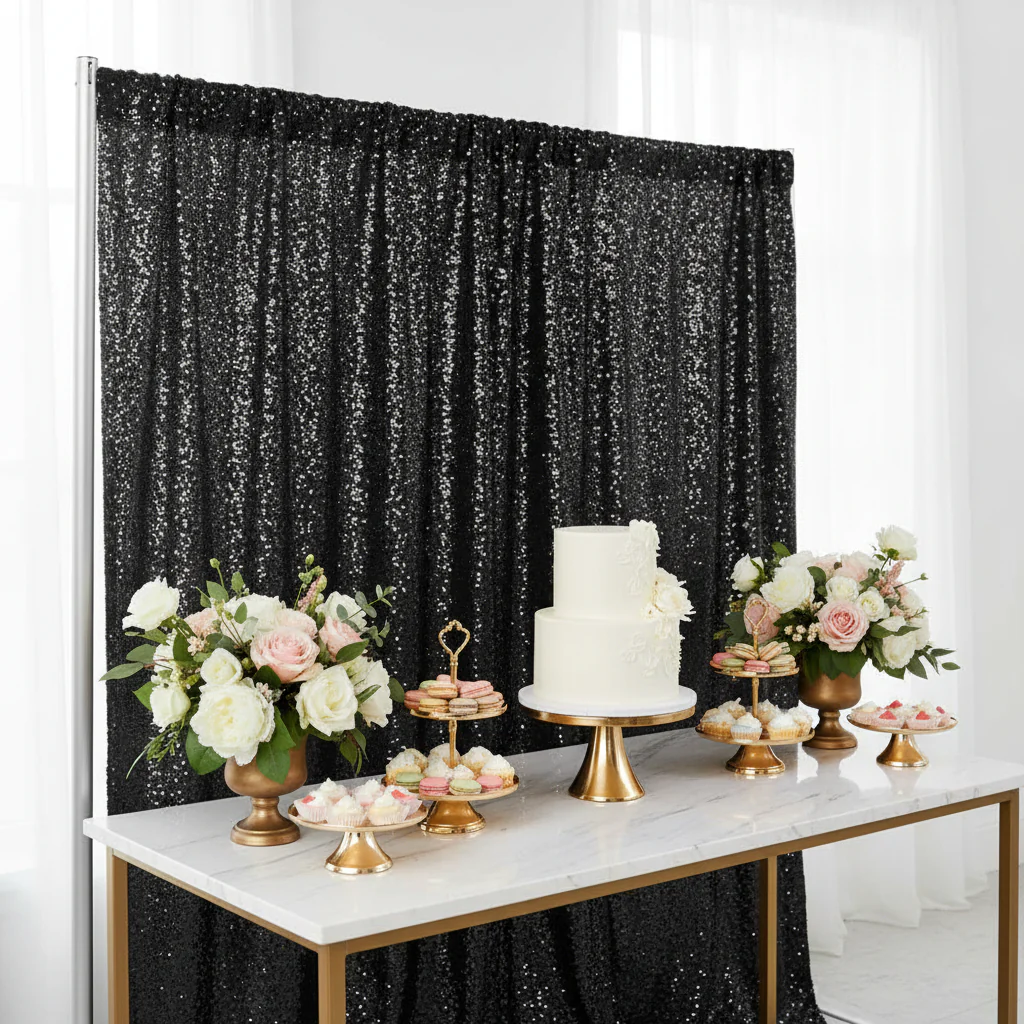 Glitz Sequin 10ft H x 112" W Drape/Backdrop panel - Black