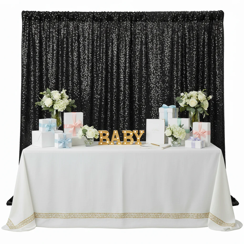 Glitz Sequin 10ft H x 112" W Drape/Backdrop panel - Black - Image 5