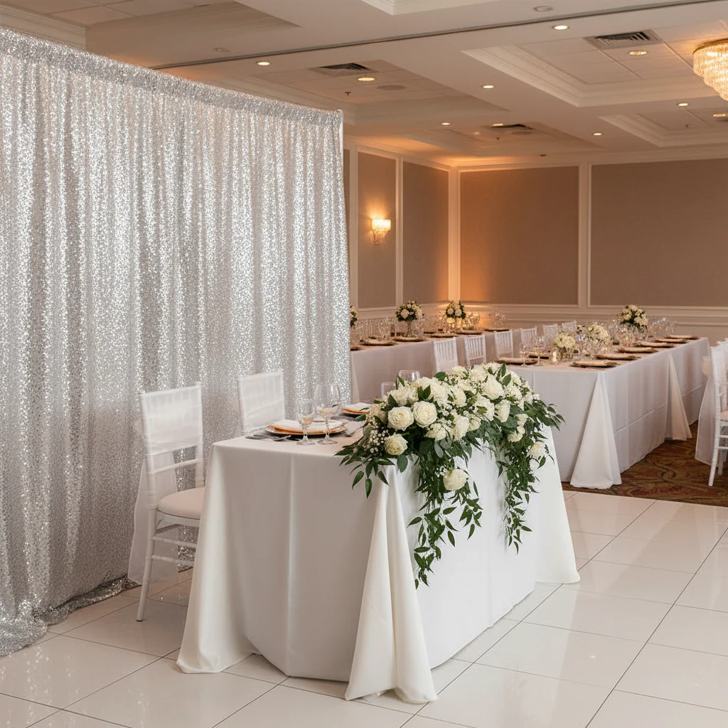 Glitz Sequin 10ft H x 112" W Drape/Backdrop panel - Silver