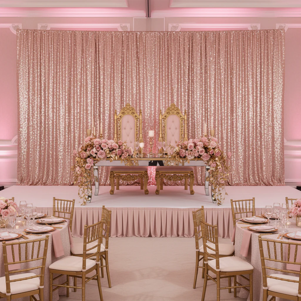 Glitz Sequin 10ft H x 52" W Drape/Backdrop panel - Blush/Rose Gold - Image 5