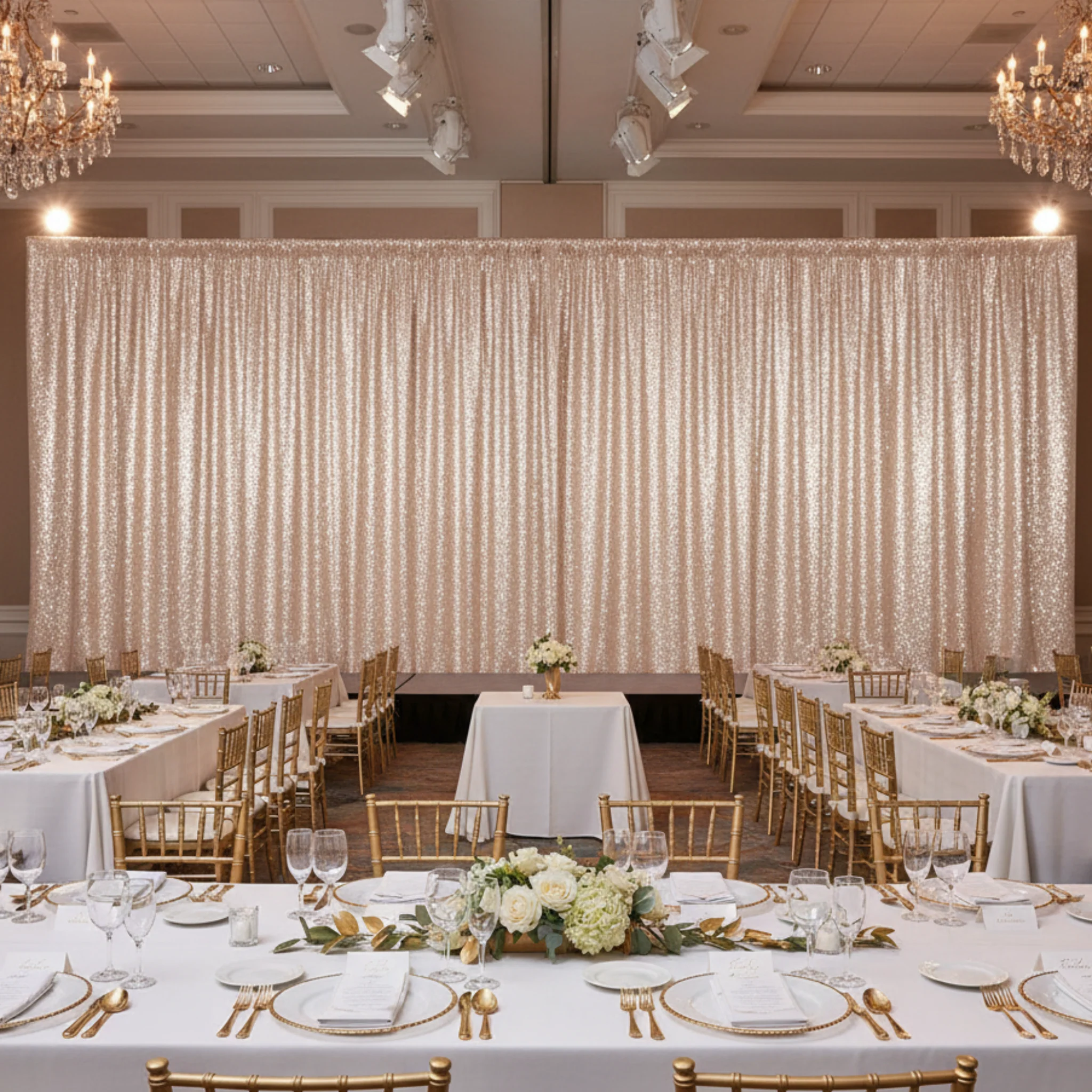 Glitz Sequin 10ft H x 52" W Drape/Backdrop panel - Champagne - Image 5