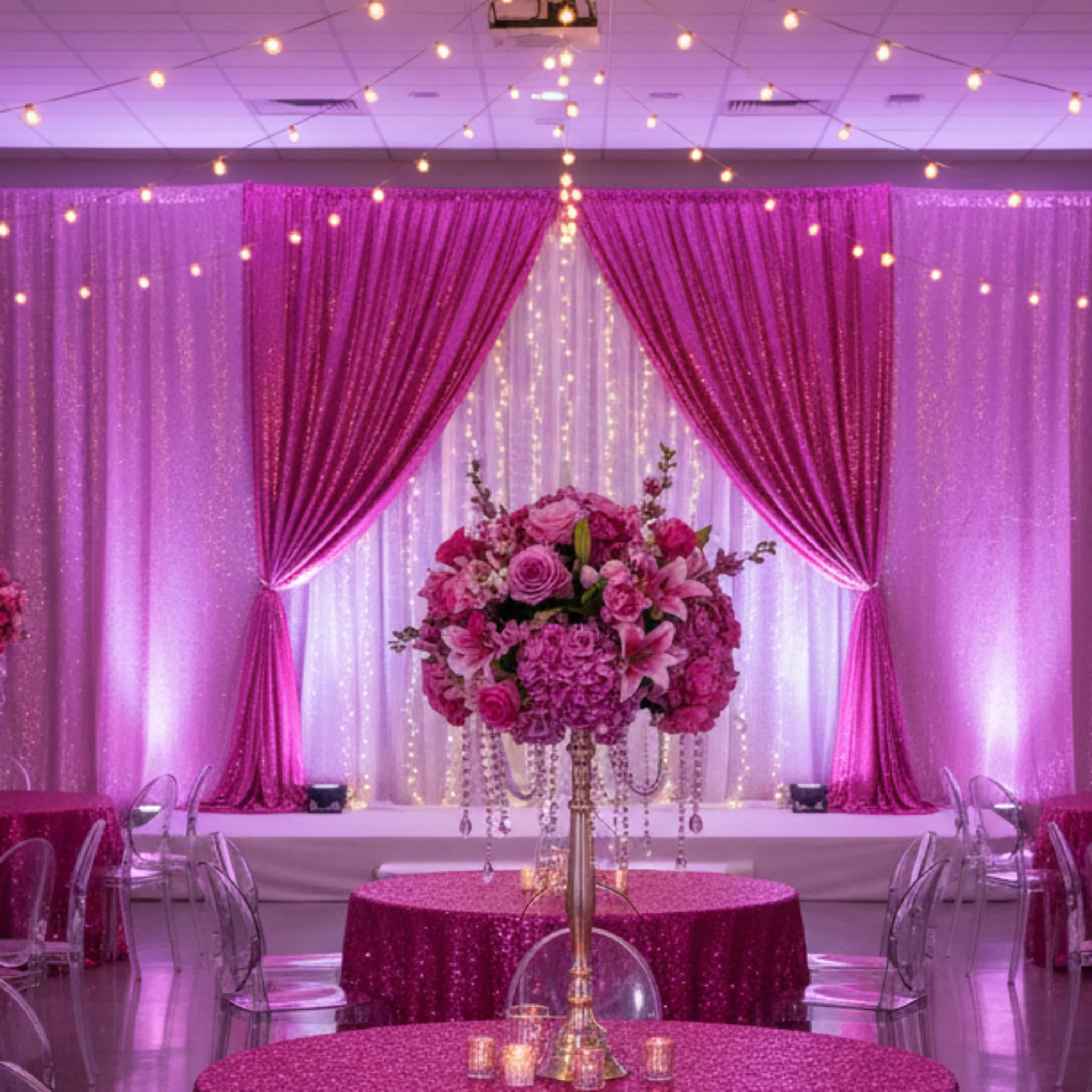 Glitz Sequin 10ft H x 52" W Drape/Backdrop panel - Fuchsia - Image 4