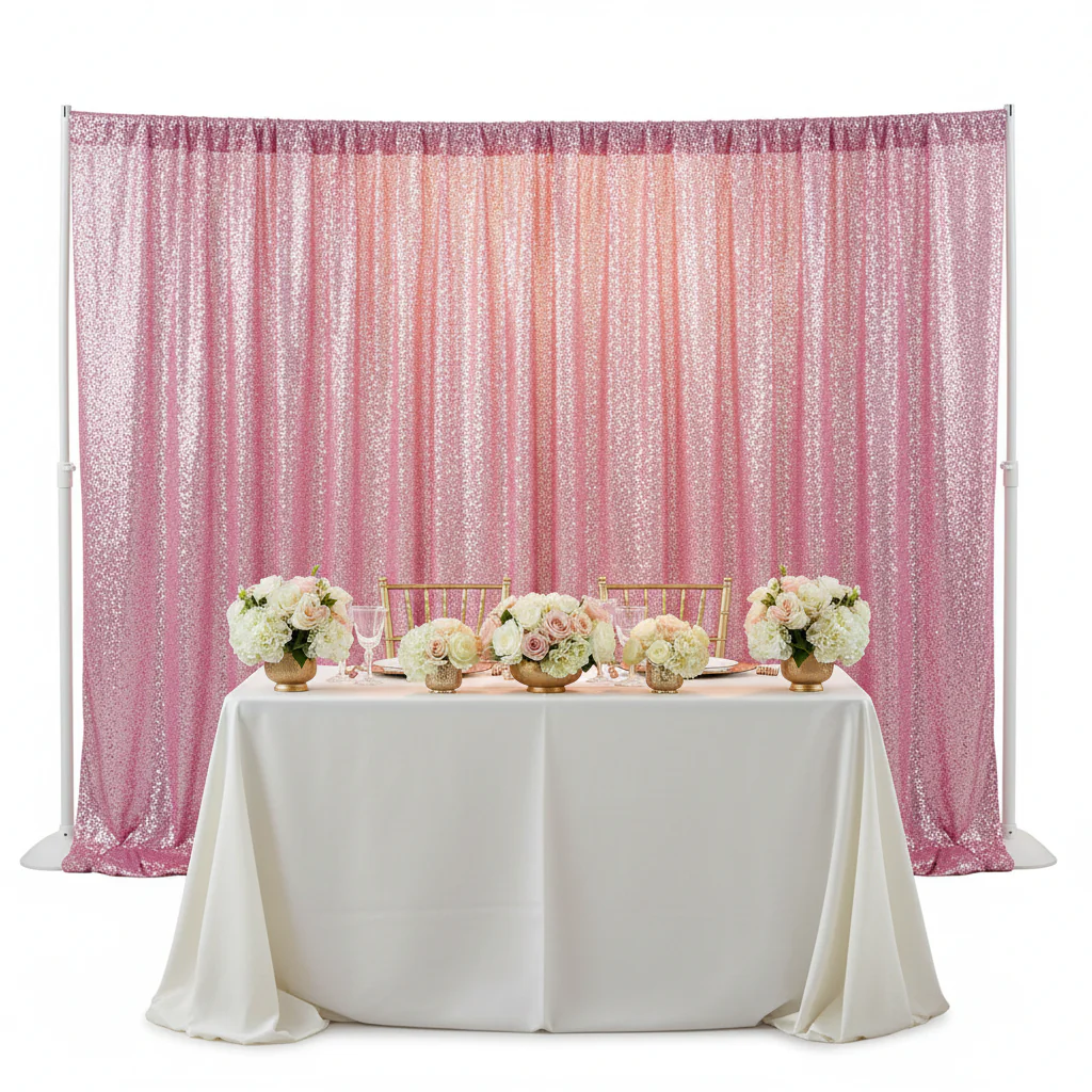 Glitz Sequin 10ft H x 52" W Drape/Backdrop panel - Pink - Image 3