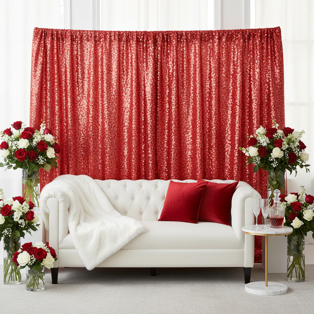 Glitz Sequin 10ft H x 52" W Drape/Backdrop panel - Red - Image 6