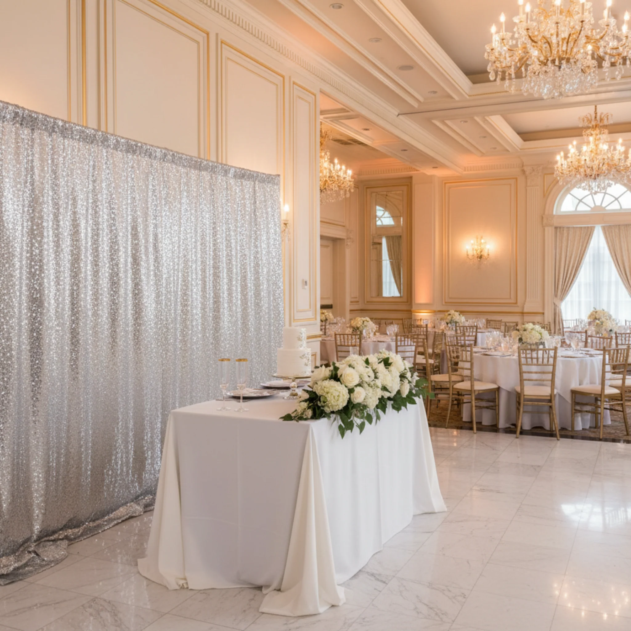 Glitz Sequin 10ft H x 52" W Drape/Backdrop panel - Silver - Image 7