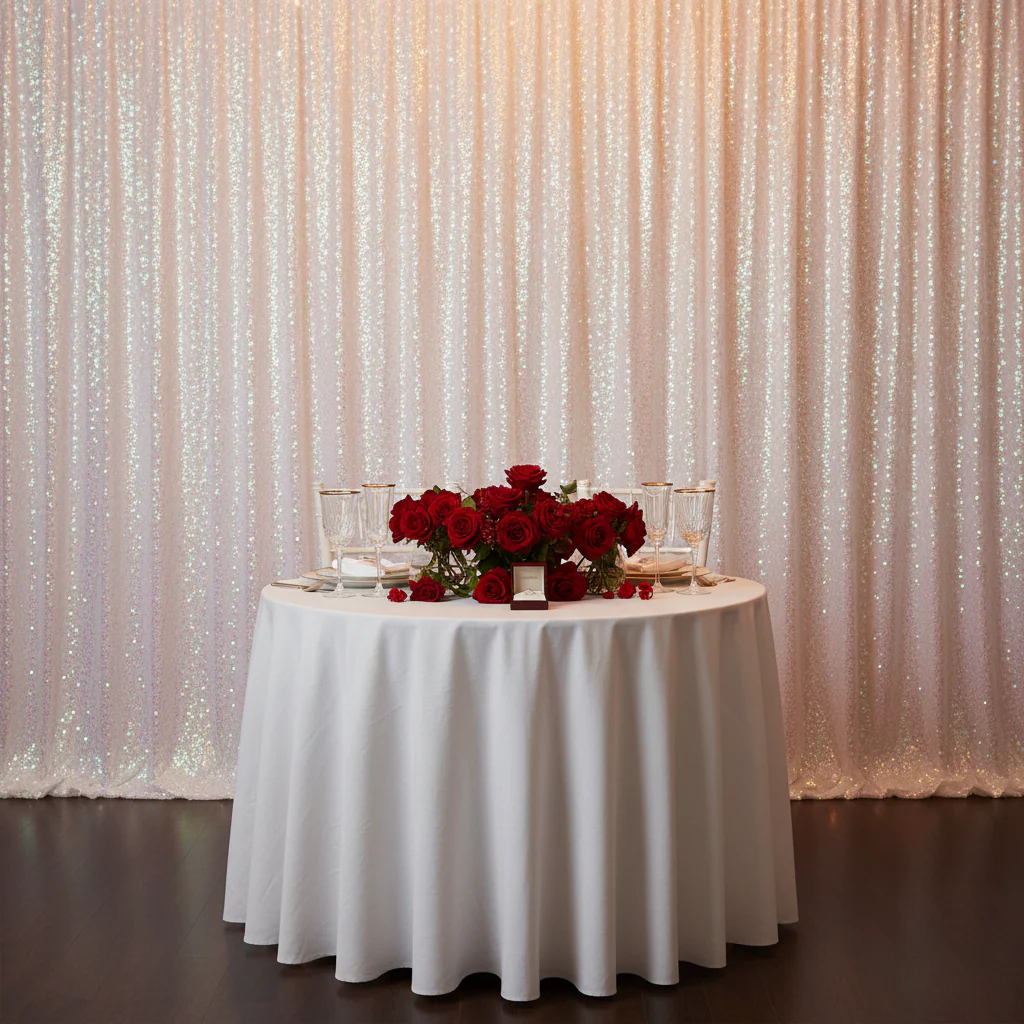 Glitz Sequin 12ft H x 52" W Drape/Backdrop panel - Iridescent White - Image 3