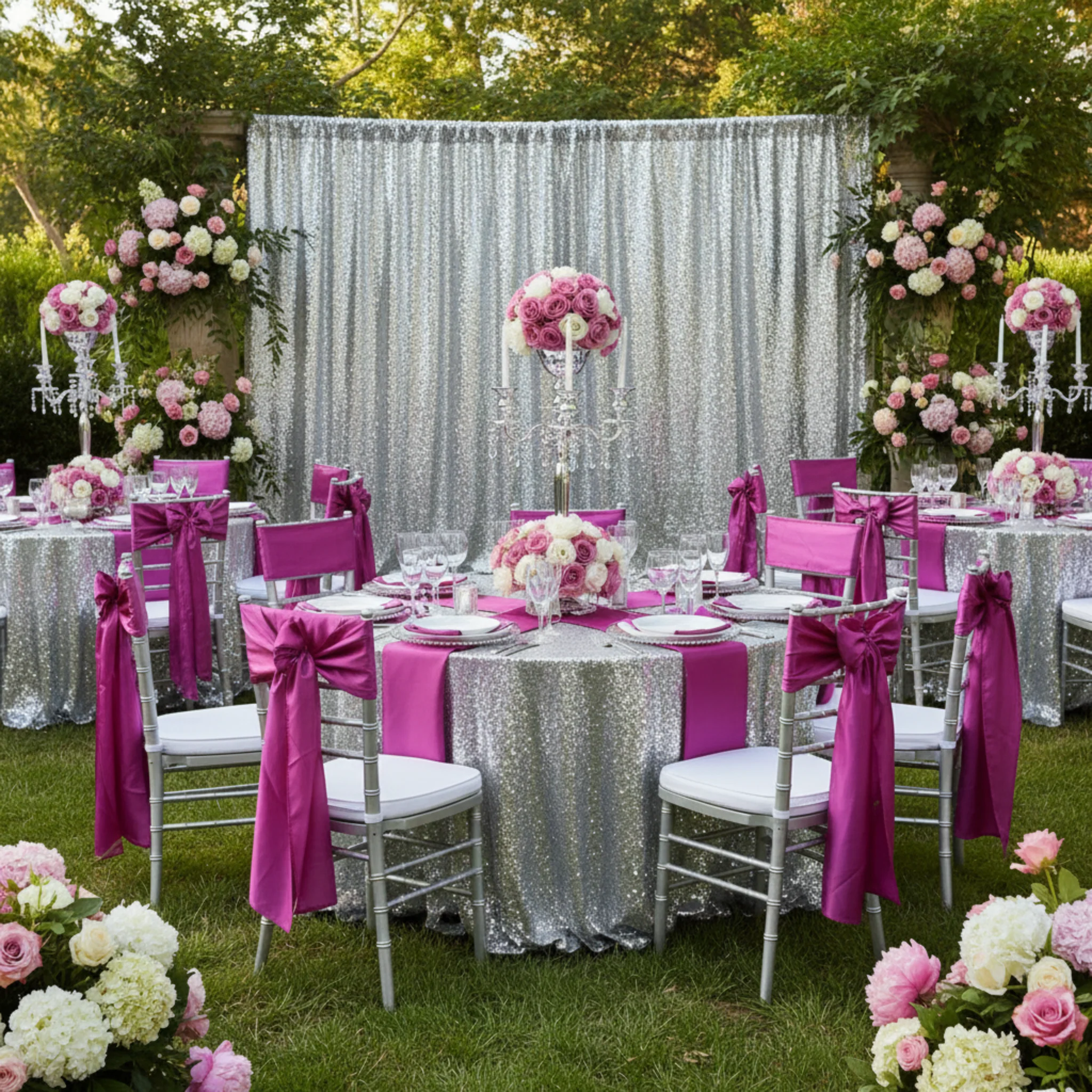 Glitz Sequin 14ft H x 112" W Drape/Backdrop panel - Silver - Image 5