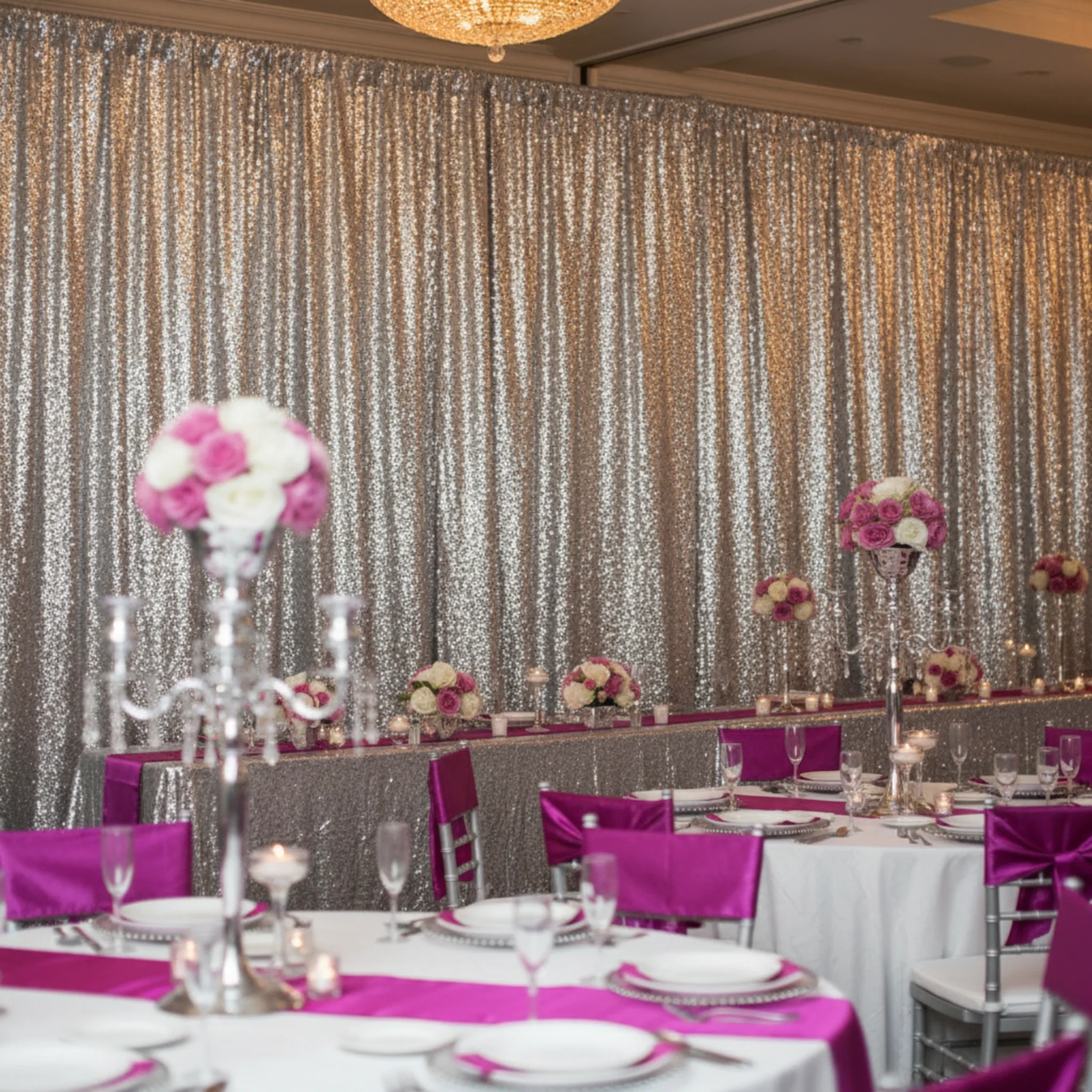 Glitz Sequin 14ft H x 112" W Drape/Backdrop panel - Silver - Image 6