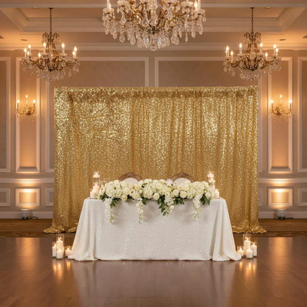 Glitz Sequin 14ft H x 52" W Drape/Backdrop panel - Gold - Image 5