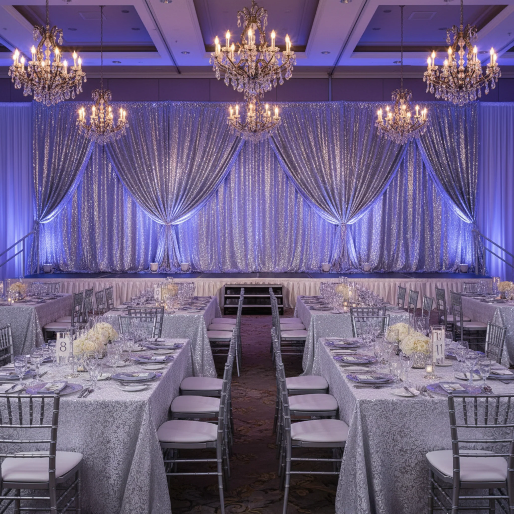 Glitz Sequin 14ft H x 52" W Drape/Backdrop panel - Silver - Image 6
