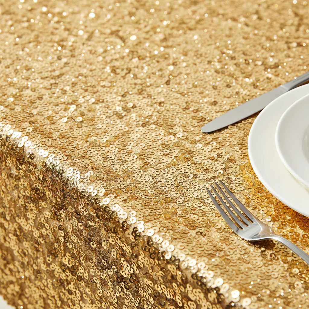 Glitz Sequin 90"x132" Rectangular Tablecloth - Gold - Image 3