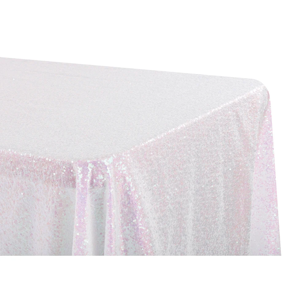 Glitz Sequin 90"x132" Rectangular Tablecloth - Iridescent White - Image 2