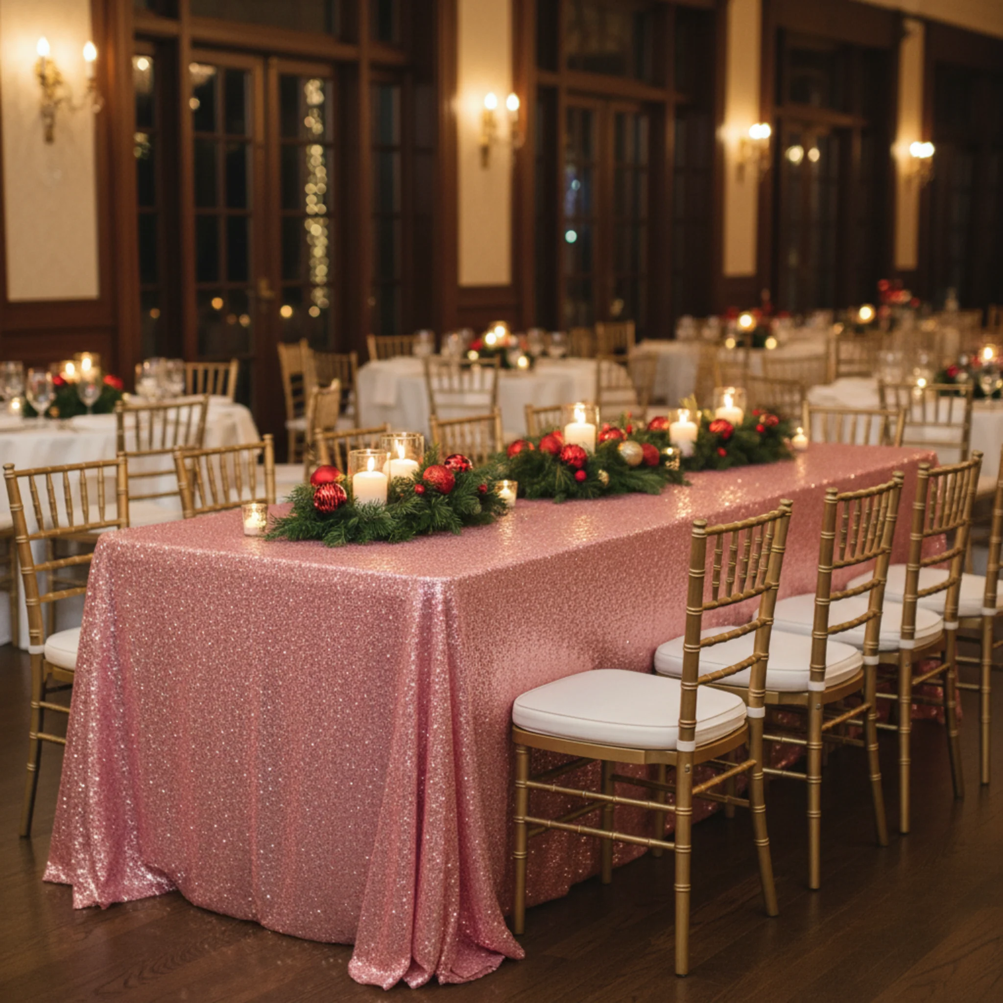 Glitz Sequin 90"x132" Rectangular Tablecloth - Pink - Image 3
