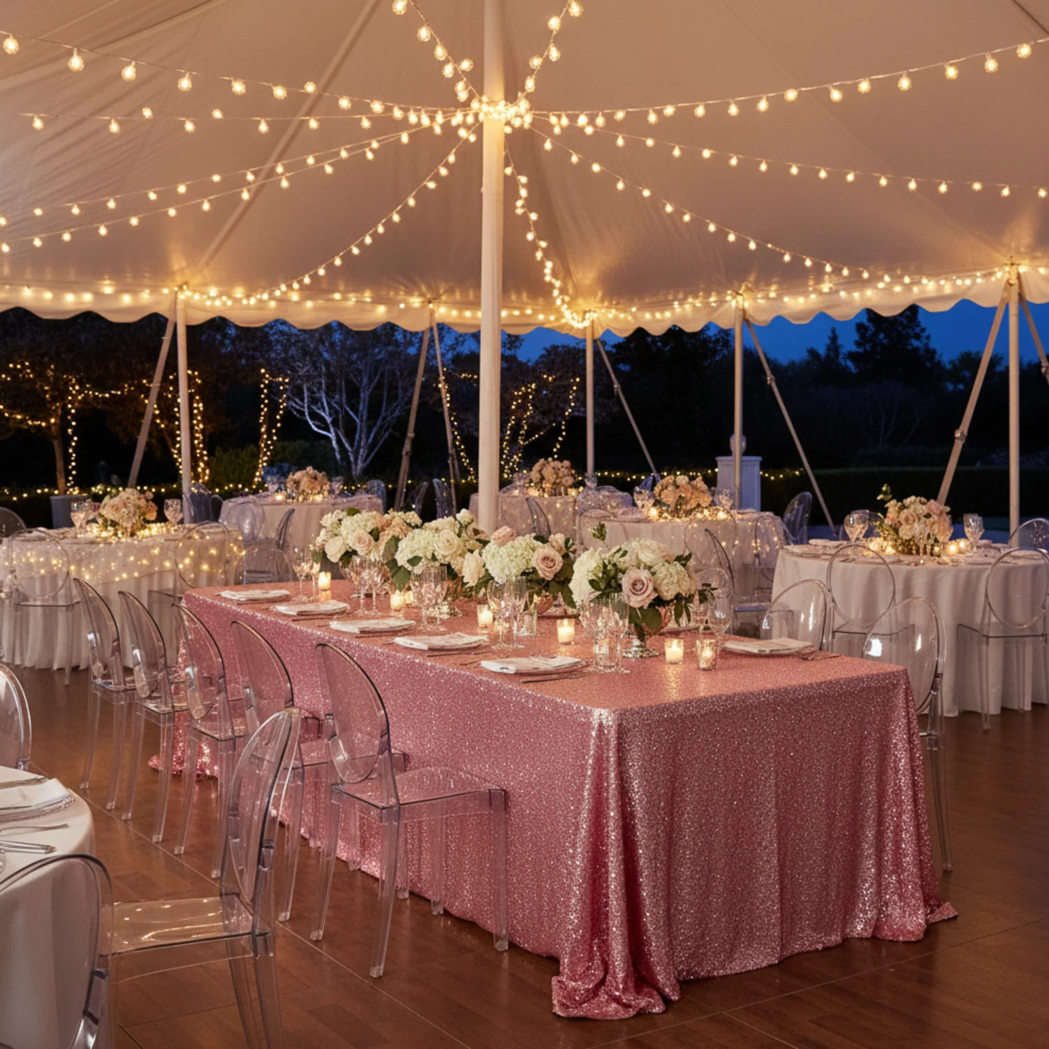 Glitz Sequin 90"x132" Rectangular Tablecloth - Pink - Image 4