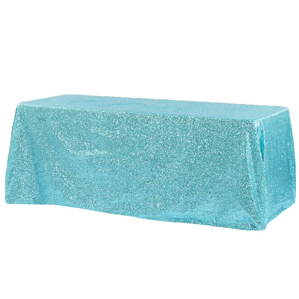 Glitz Sequin 90"x132" Rectangular Tablecloth - Turquoise - Image 2