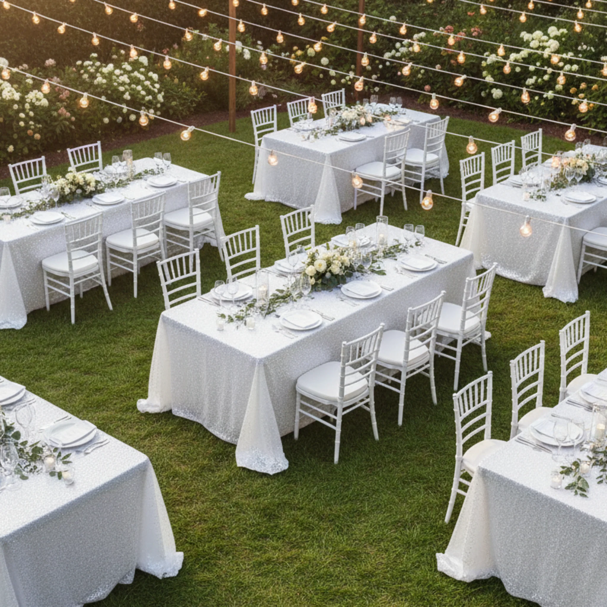 Glitz Sequin 90"x132" Rectangular Tablecloth - White - Image 5