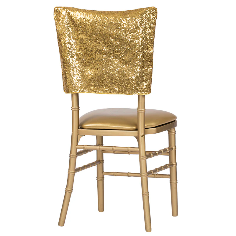 Glitz Sequin Chiavari Chair Cap 16"W x 14"L - Gold - Image 2