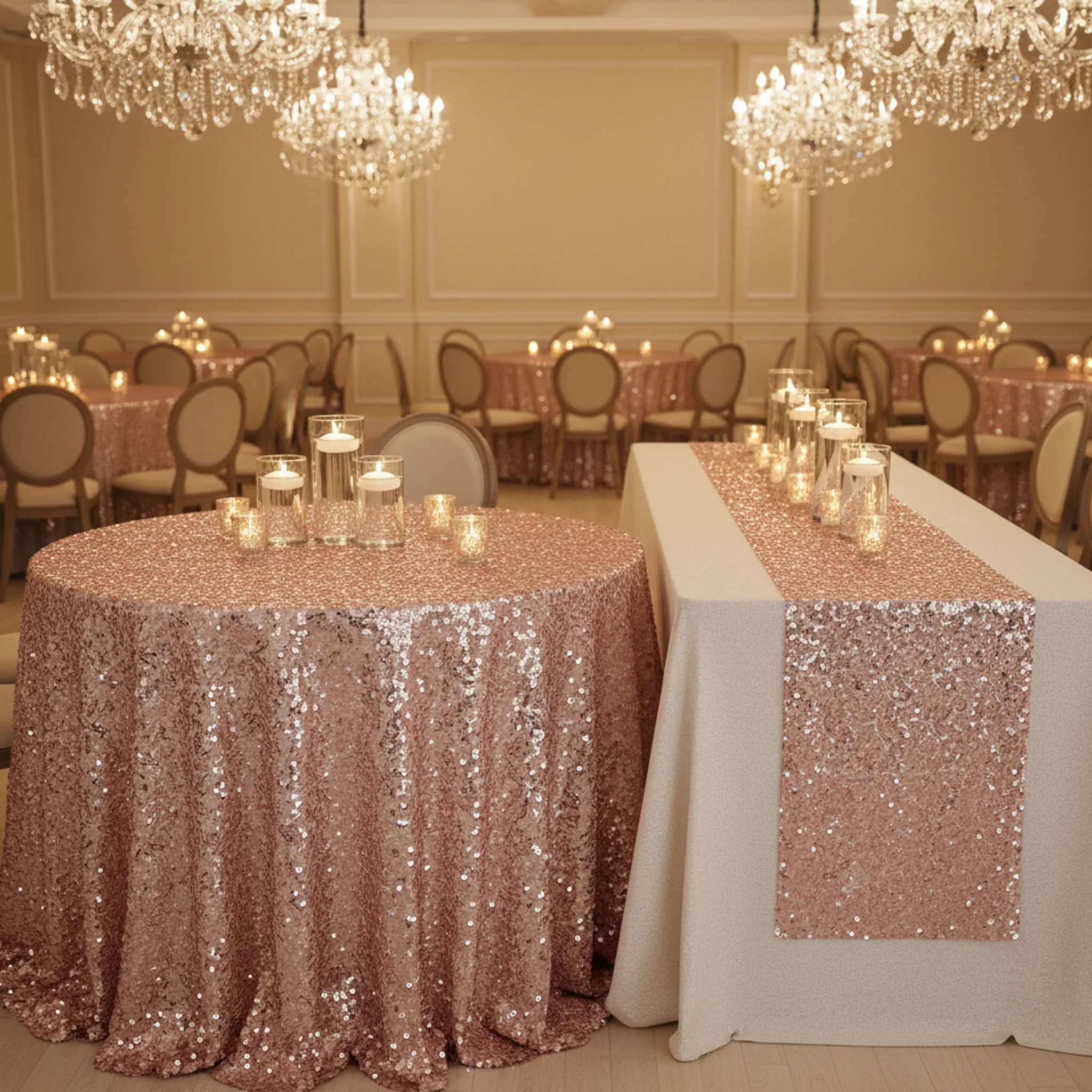 Glitz Sequin Mesh Net Fabric Roll Bolt 54"x10 yards - Blush/Rose Gold - Image 4