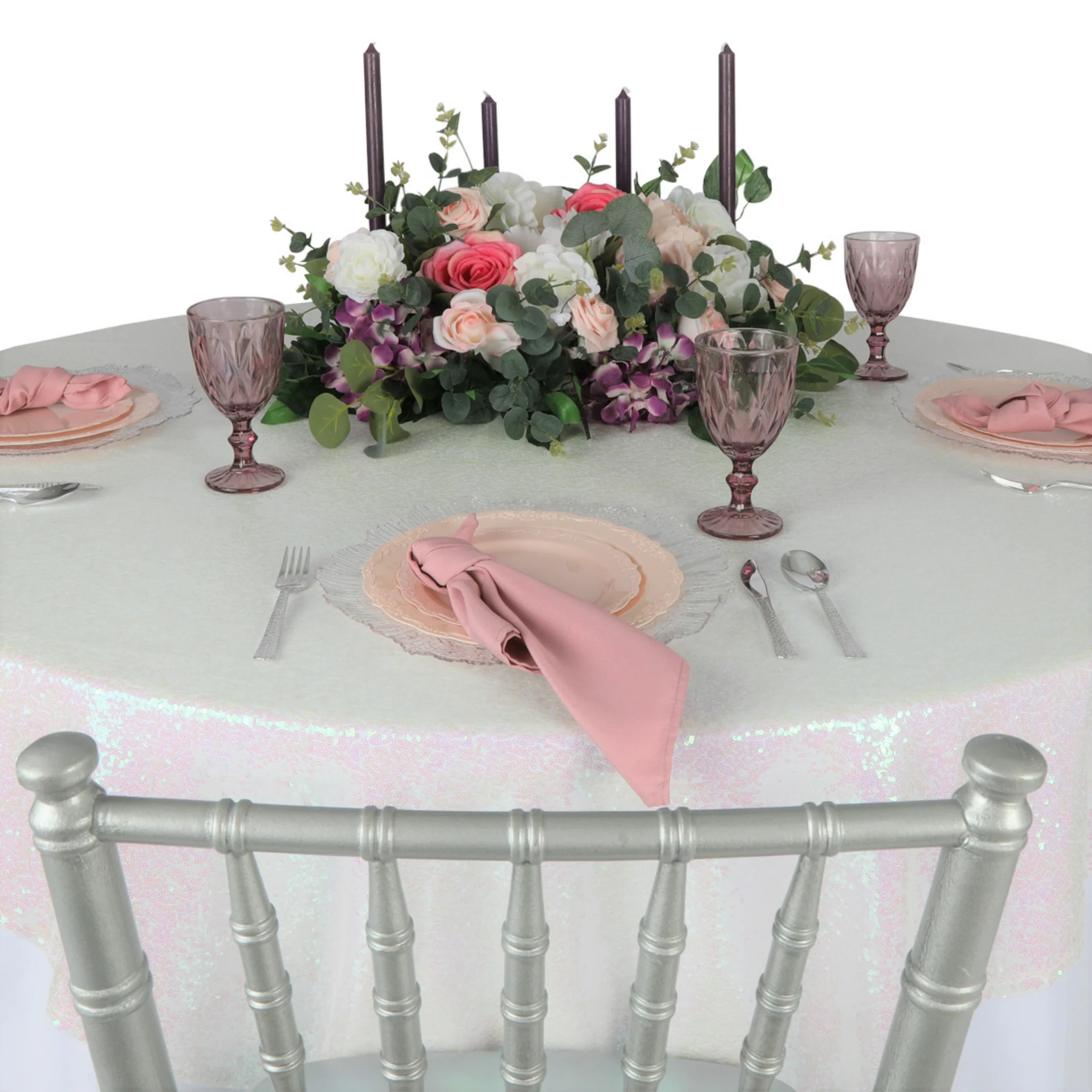 Glitz Sequin Mesh Net Table Overlay Topper 72"x72" Square - Iridescent White - Image 2