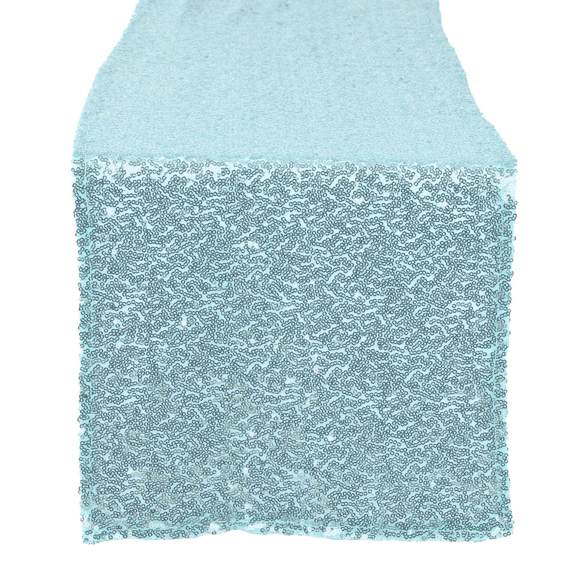 Glitz Sequin Mesh Net Table Runner 12"x108" - Baby Blue - Image 4