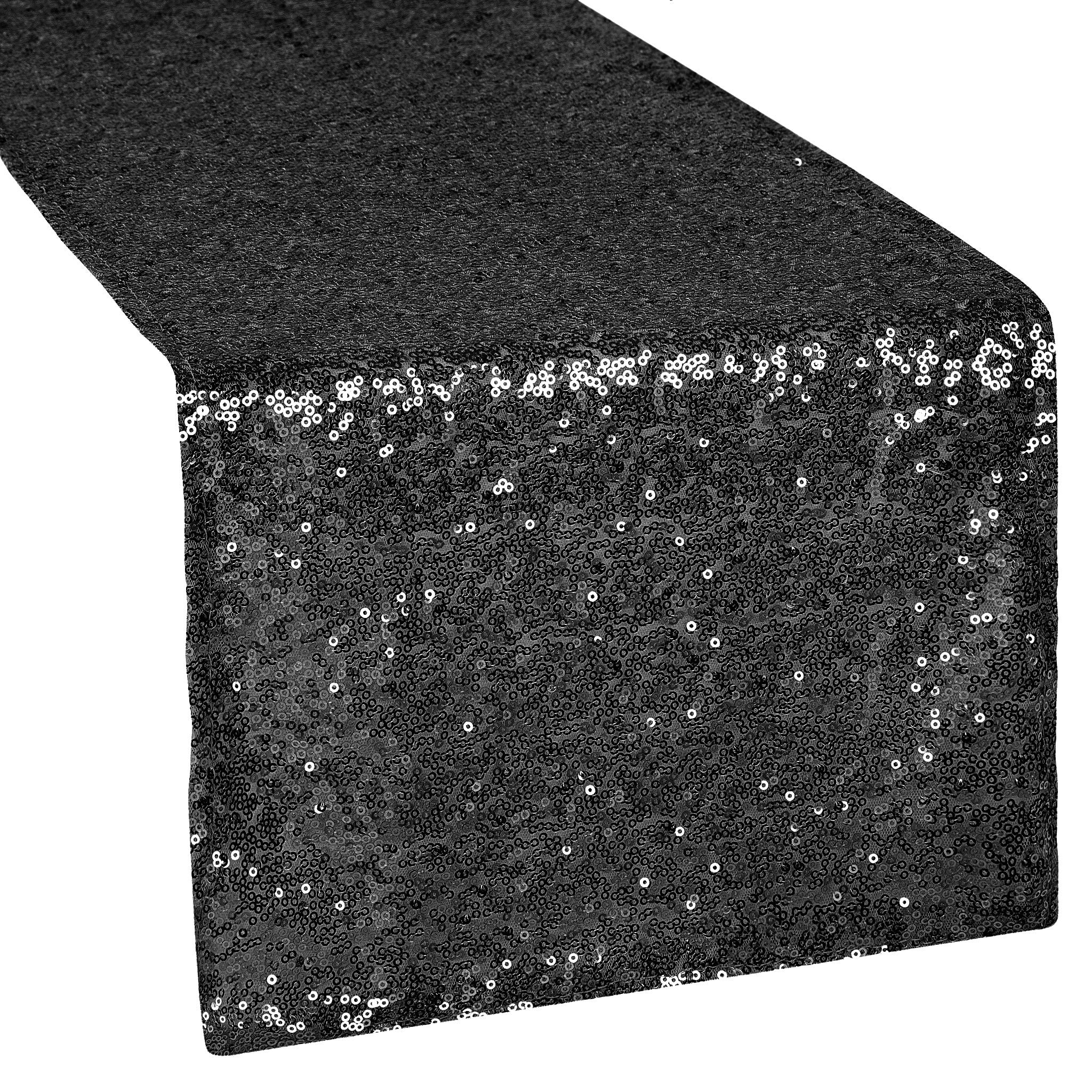 Glitz Sequin Mesh Net Table Runner 12"x108" - Black - Image 2