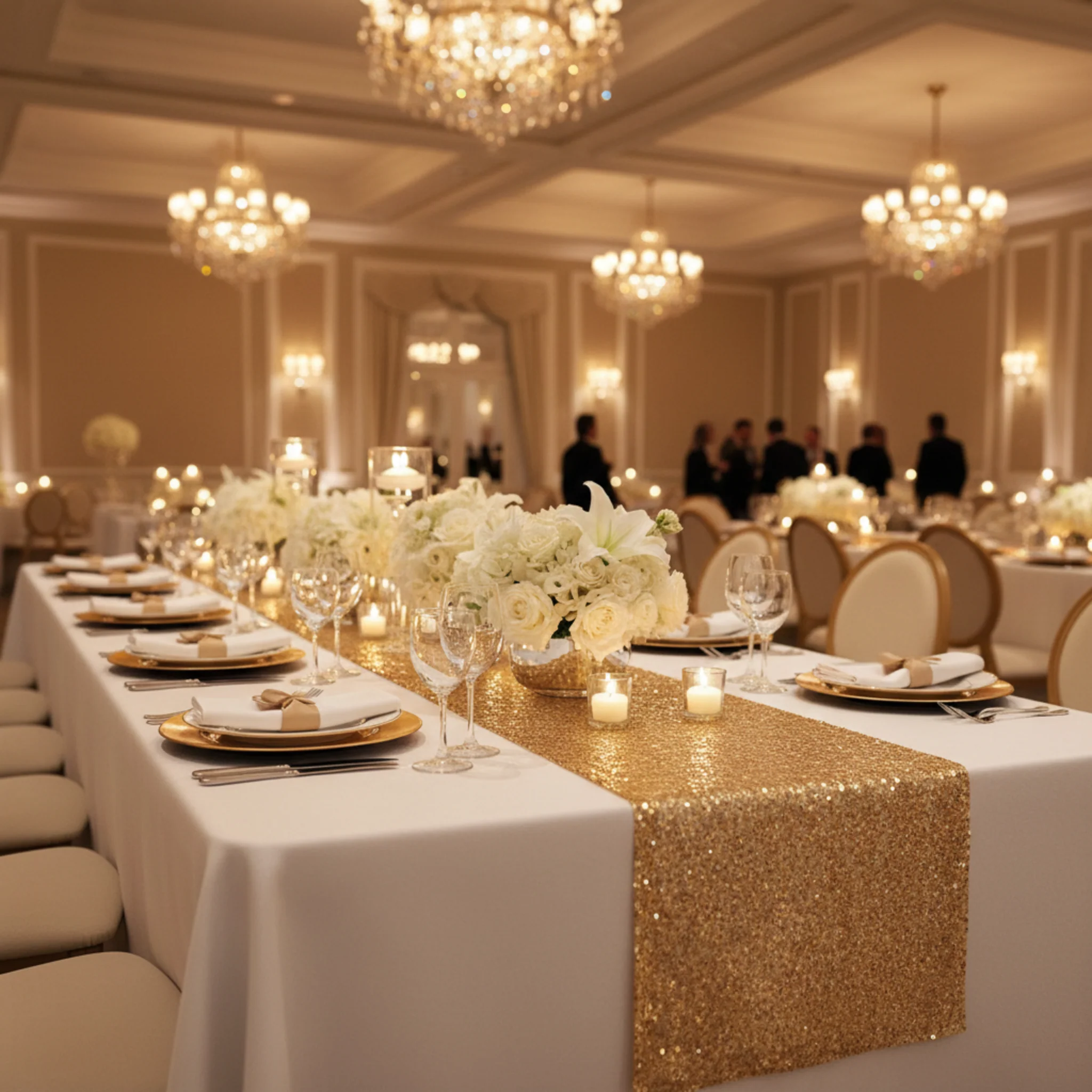 Glitz Sequin Mesh Net Table Runner 12"x108" - Gold - Image 3