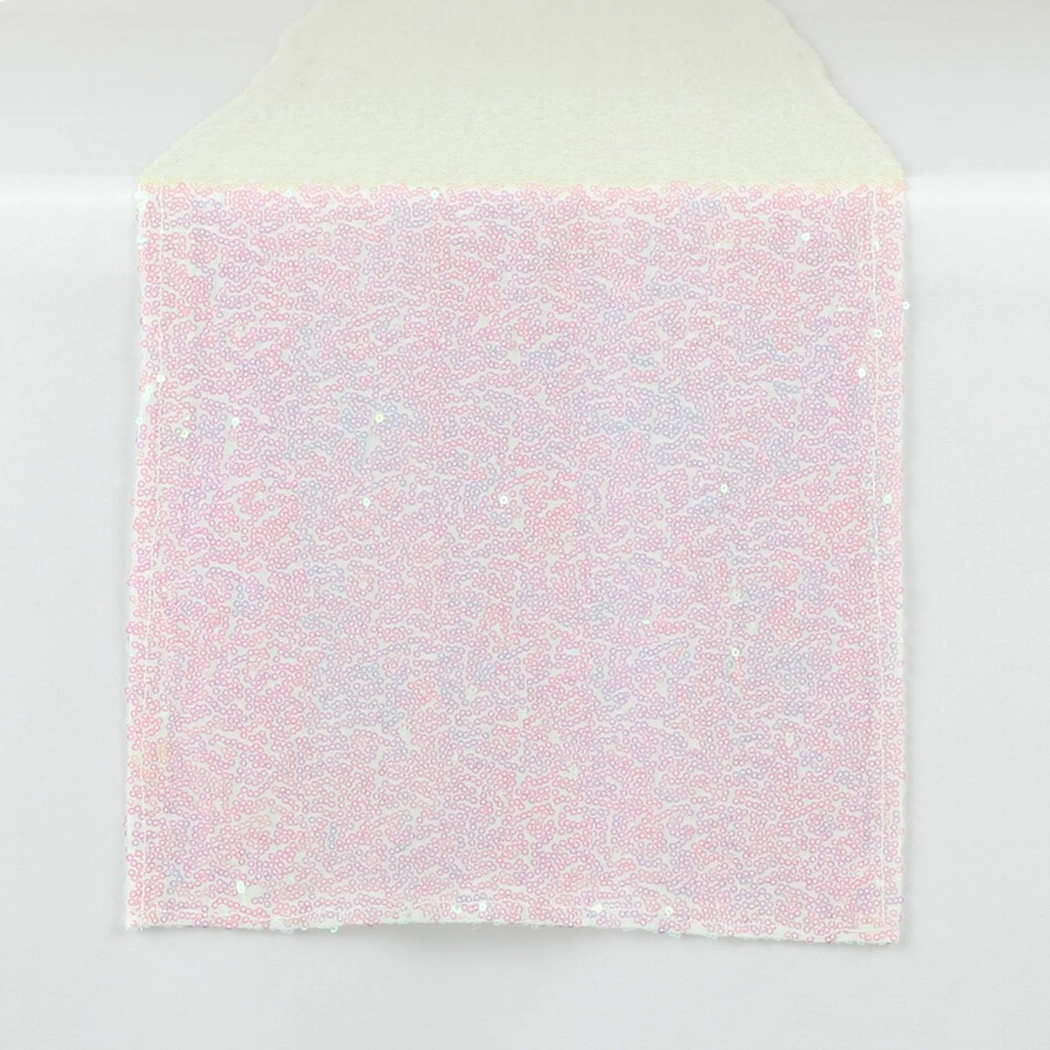 Glitz Sequin Mesh Net Table Runner 12"x108" - Iridescent White - Image 5