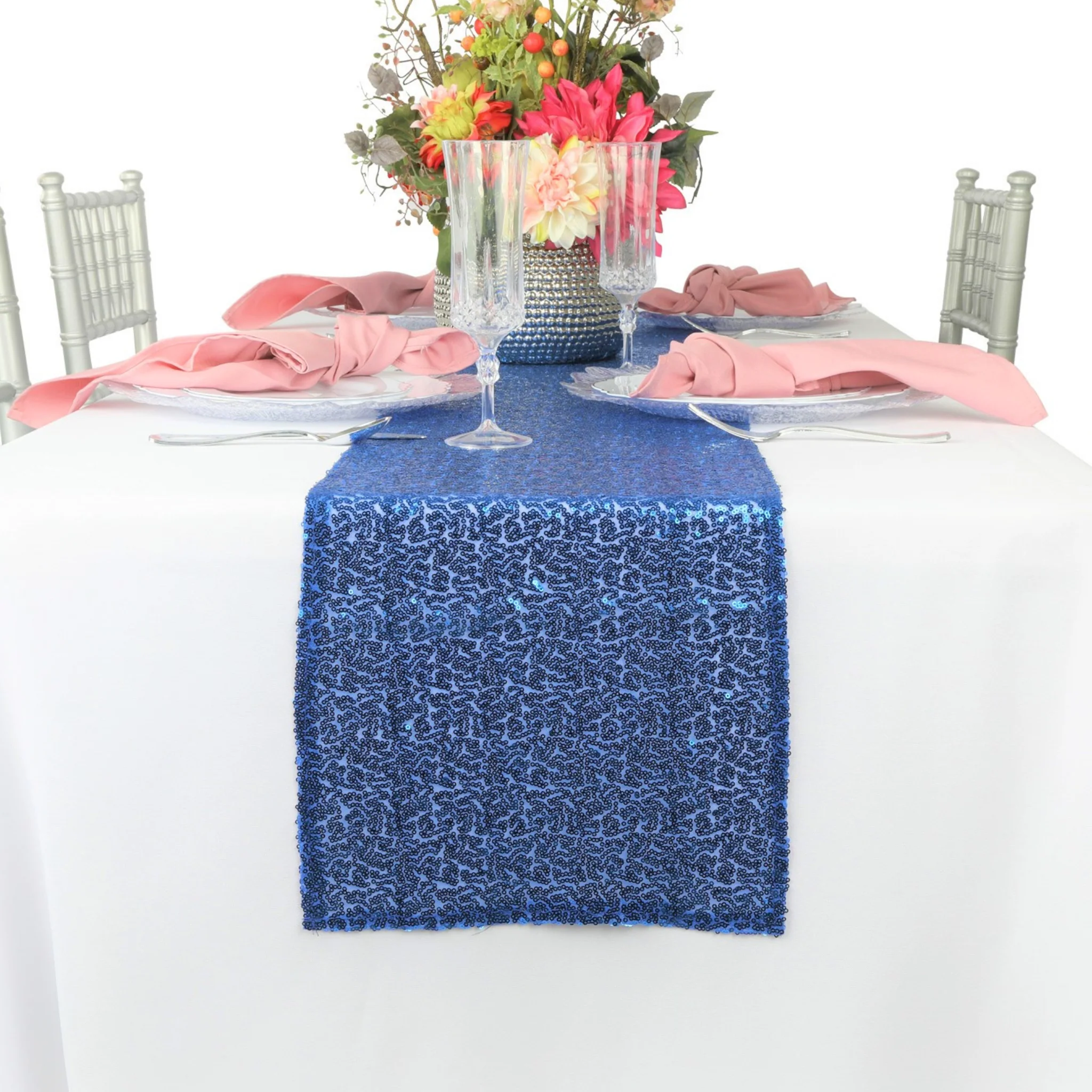 Glitz Sequin Mesh Net Table Runner 12"x108" - Royal Blue - Image 2