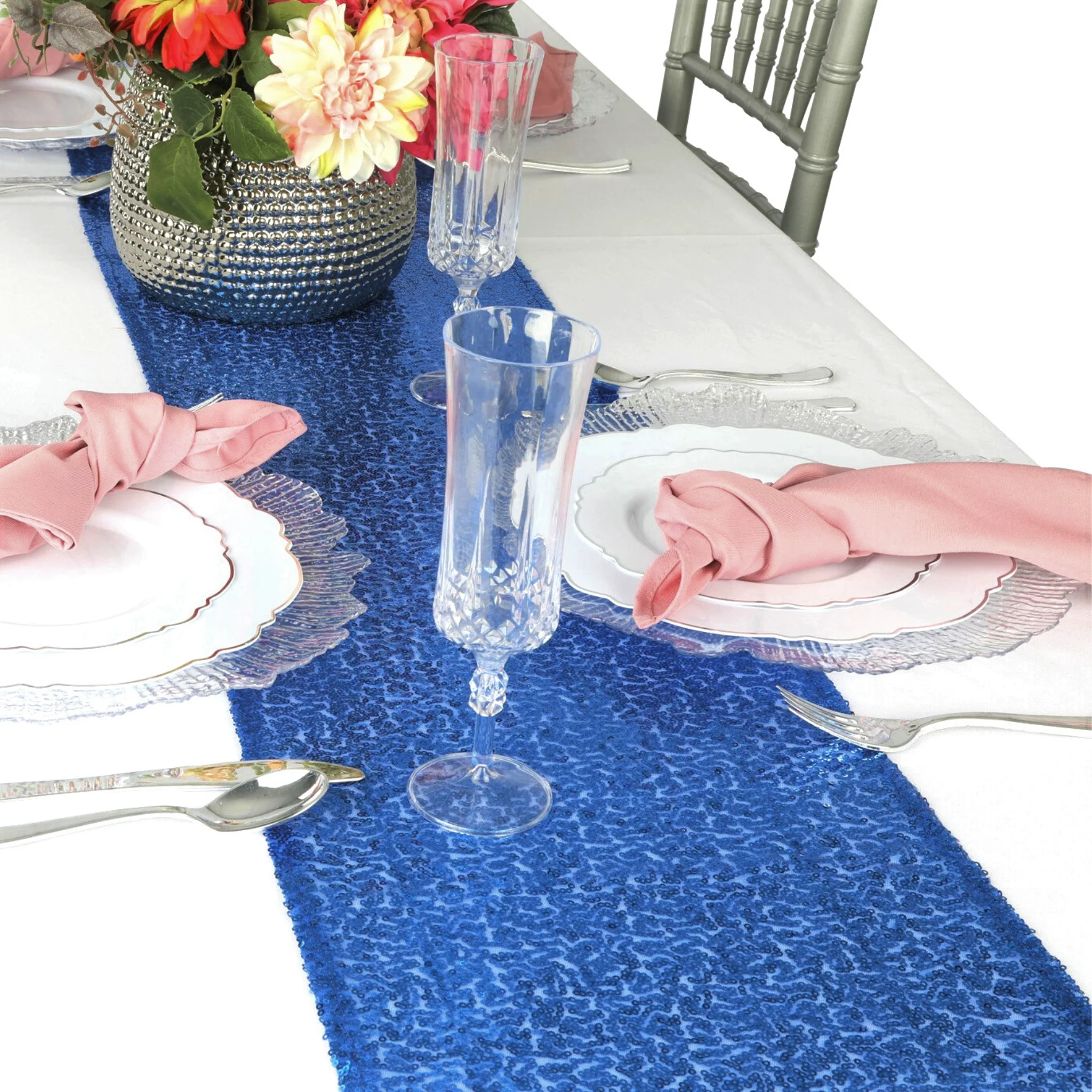 Glitz Sequin Mesh Net Table Runner 12"x108" - Royal Blue - Image 3