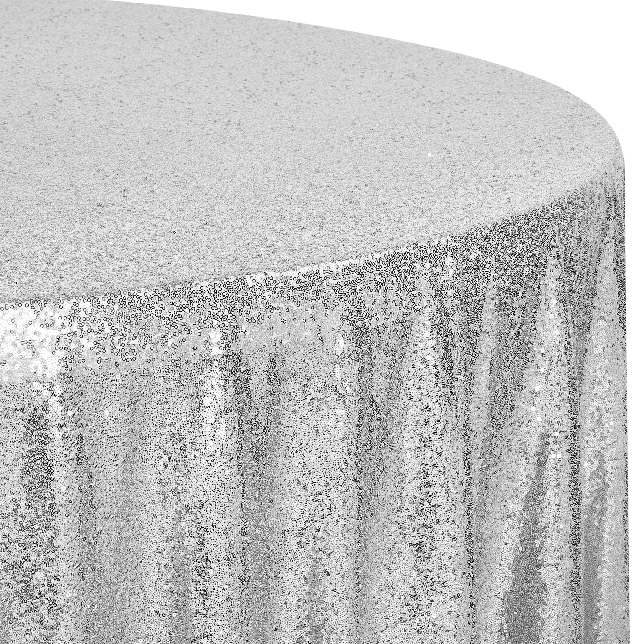 Glitz Sequin Mesh Net Tablecloth 116" Round - Silver - Image 3