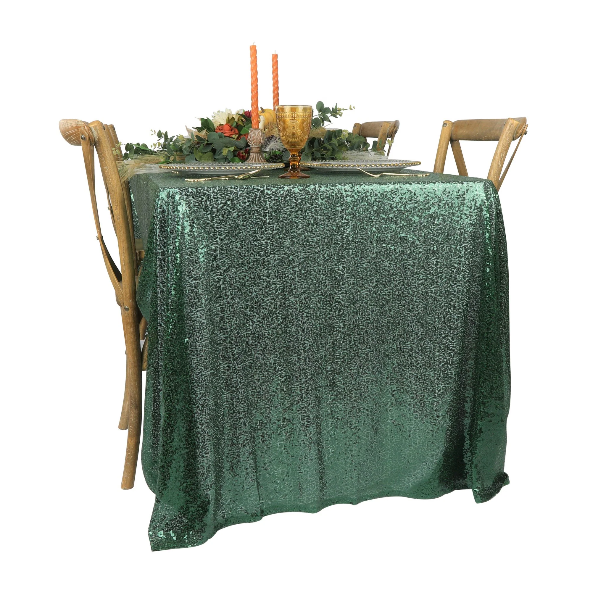 Glitz Sequin Mesh Net Tablecloth  90"x132" Rectangular -  Emerald Green - Image 2