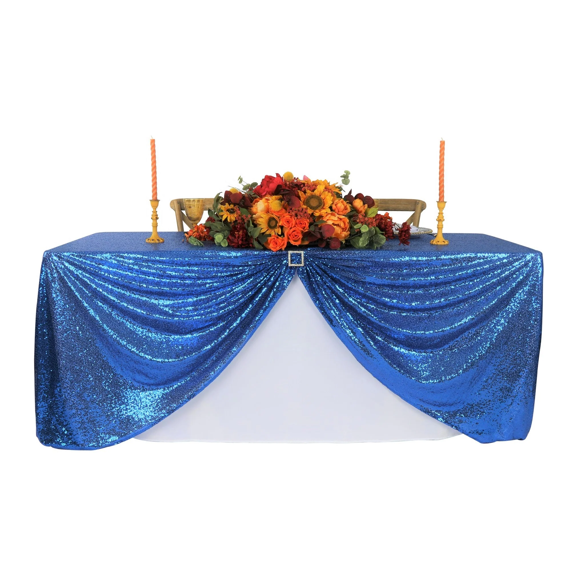 Glitz Sequin Mesh Net Tablecloth  90"x132" Rectangular -  Royal Blue - Image 3