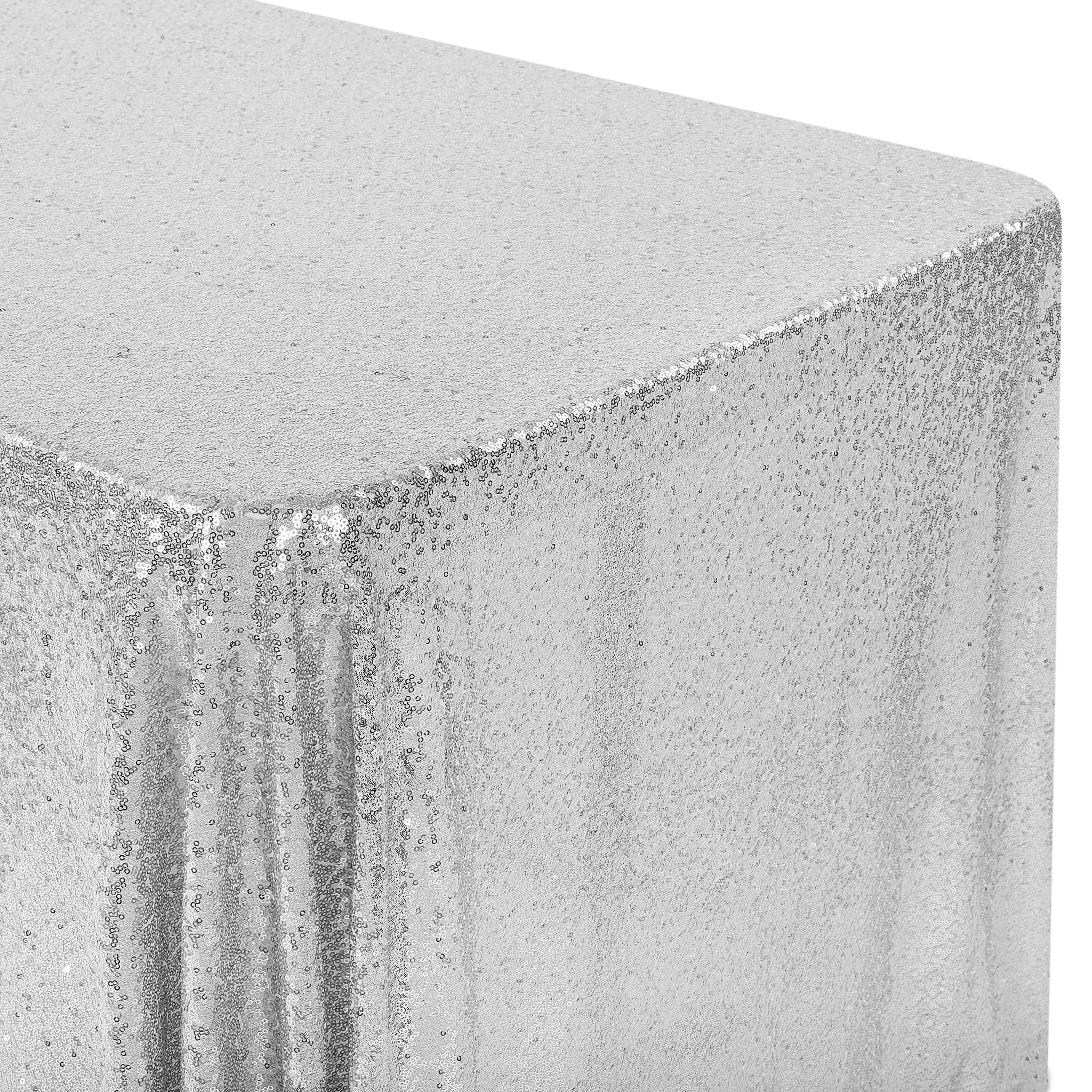 Glitz Sequin Mesh Net Tablecloth  90"x132" Rectangular -  Silver - Image 4