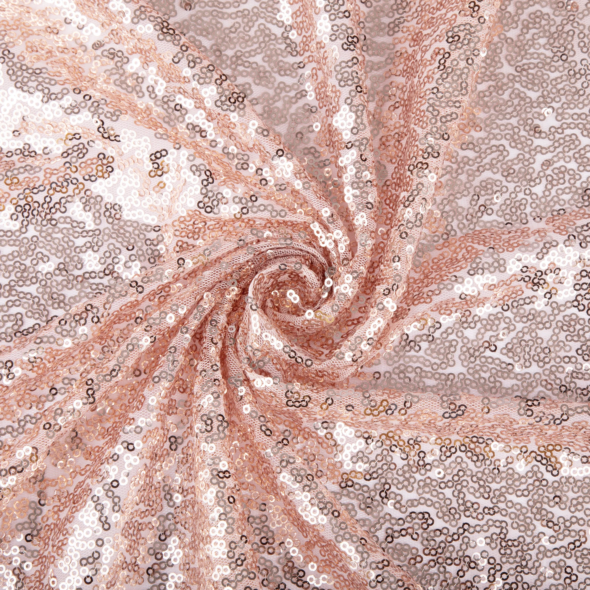 Glitz Sequin Mesh Net Tablecloth  90"x156" Rectangular -  Blush/Rose Gold - Image 2