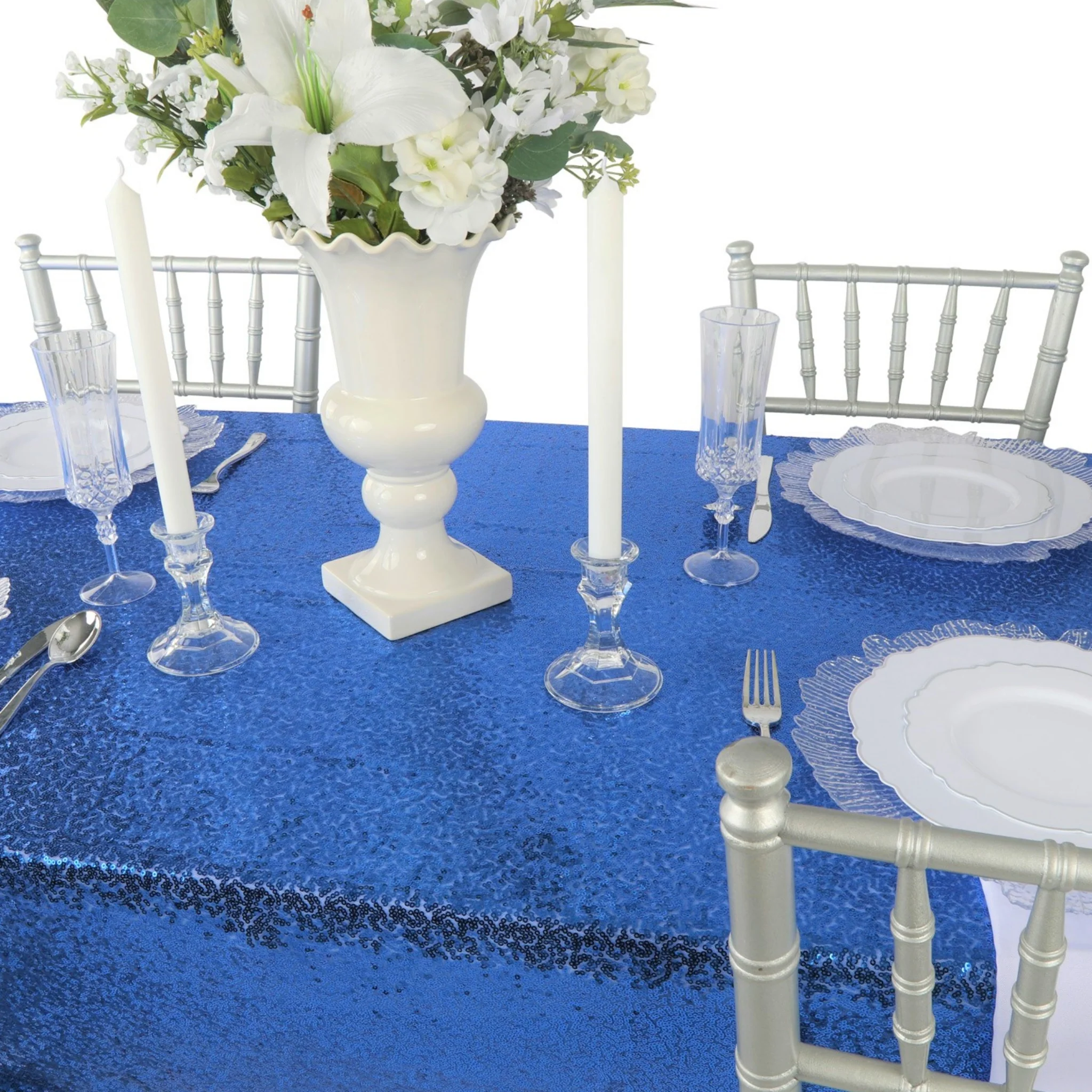 Glitz Sequin Mesh Net Tablecloth  90"x156" Rectangular -  Royal Blue - Image 5