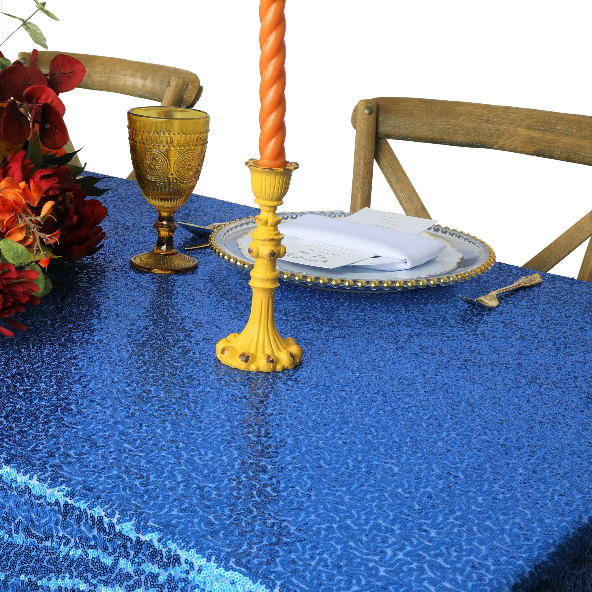 Glitz Sequin Mesh Net Tablecloth  90"x156" Rectangular -  Royal Blue - Image 6