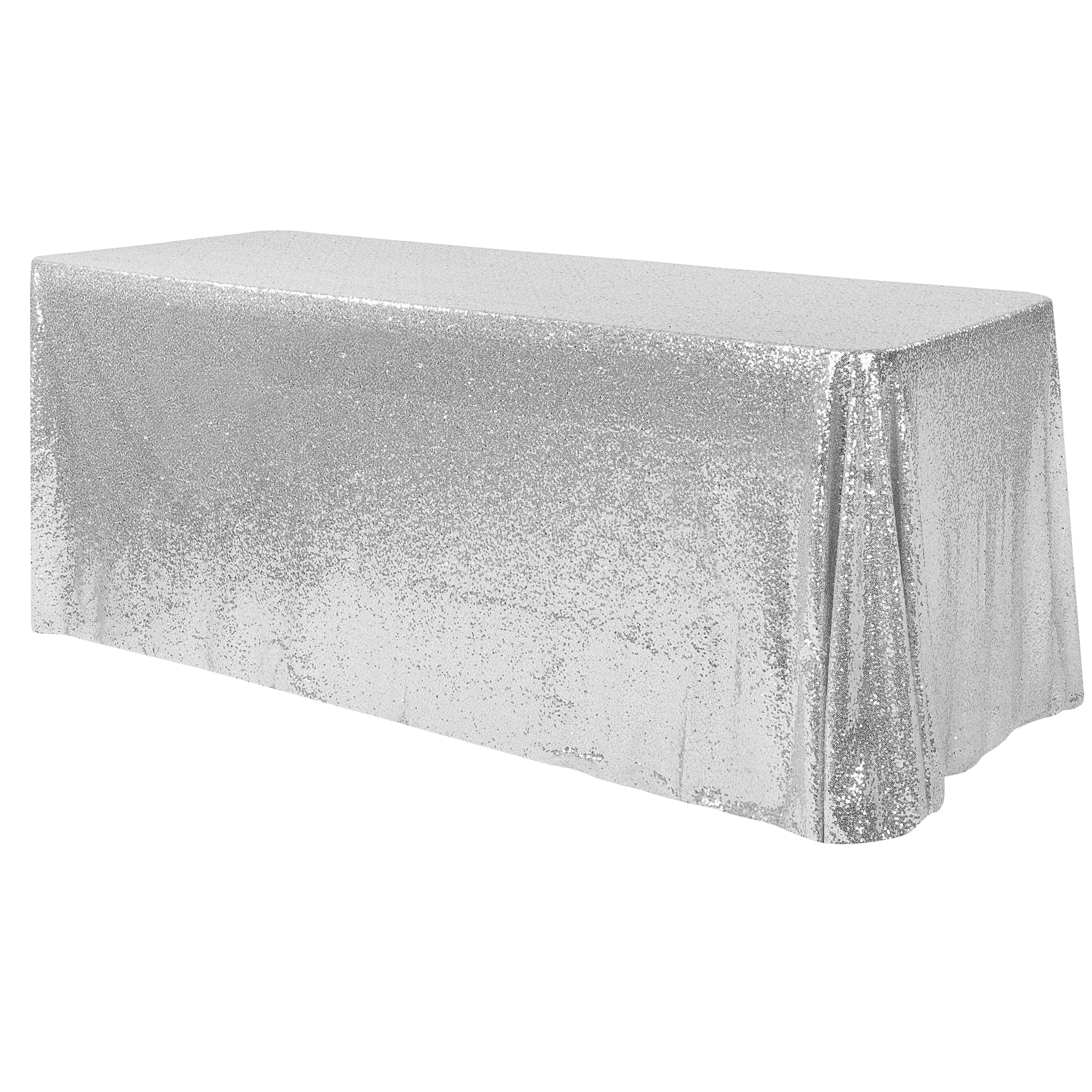 Glitz Sequin Mesh Net Tablecloth  90"x156" Rectangular -  Silver - Image 2